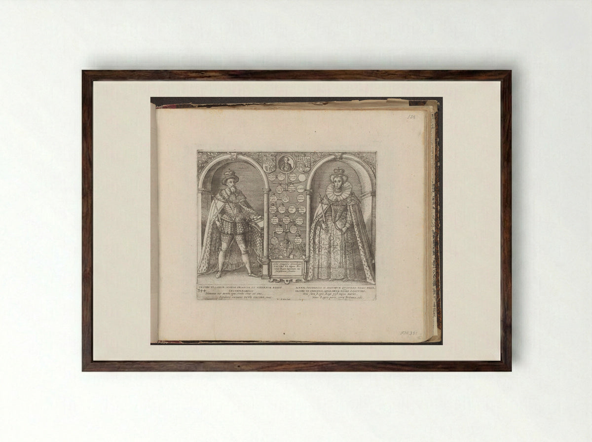 Portretten van Jacobus I en Anna - Caspar Ensius - Framed Print Dark Wood