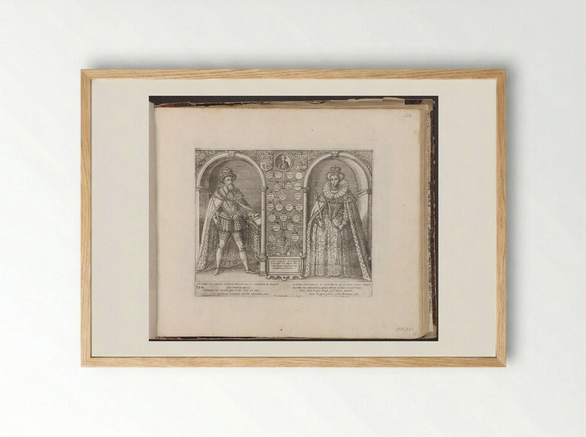 Portretten van Jacobus I en Anna - Caspar Ensius - Framed Print Wood