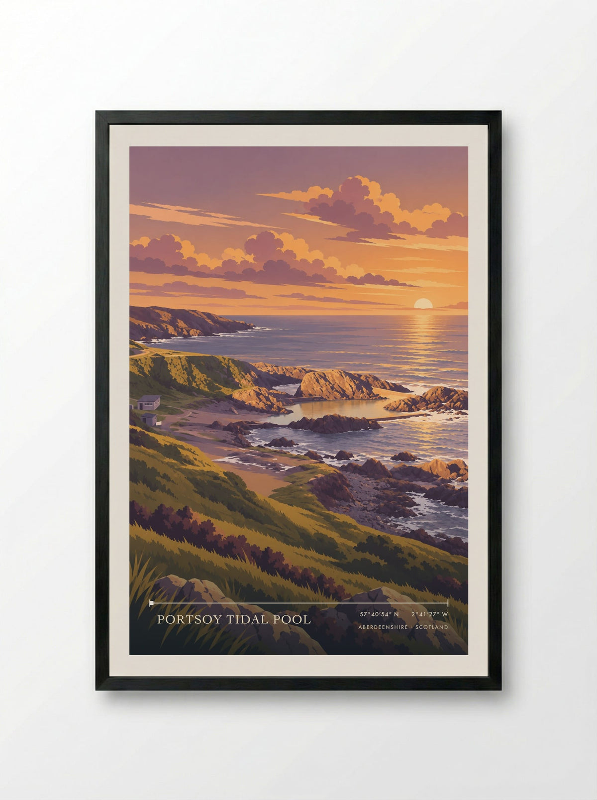 Portsoy Tidal Pool, Aberdeenshire | Travel Poster - Framed Print Black