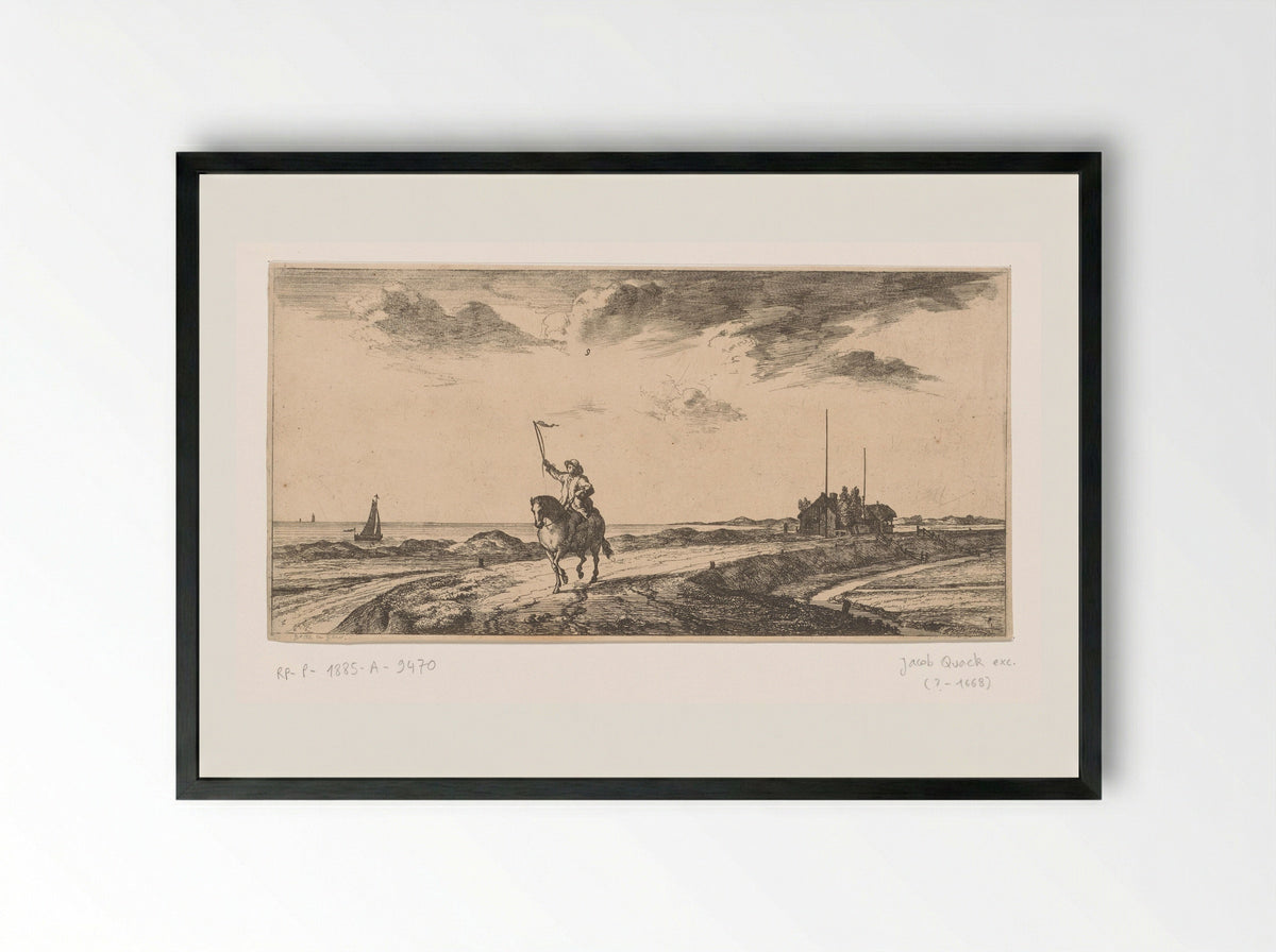 Postbode rijdt langs het strand - Joost van Geel - Framed Print Black