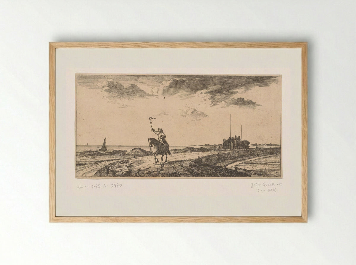 Postbode rijdt langs het strand - Joost van Geel - Framed Print Wood