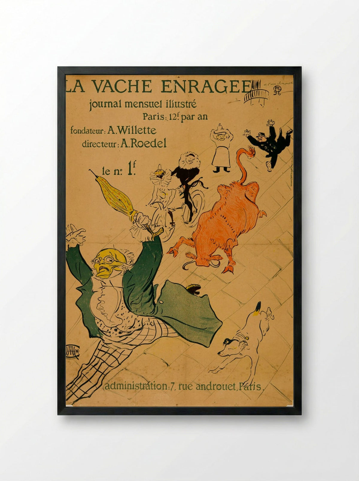Poster for La Vache Enragée - Henri de Toulouse-Lautrec - Framed Print Black