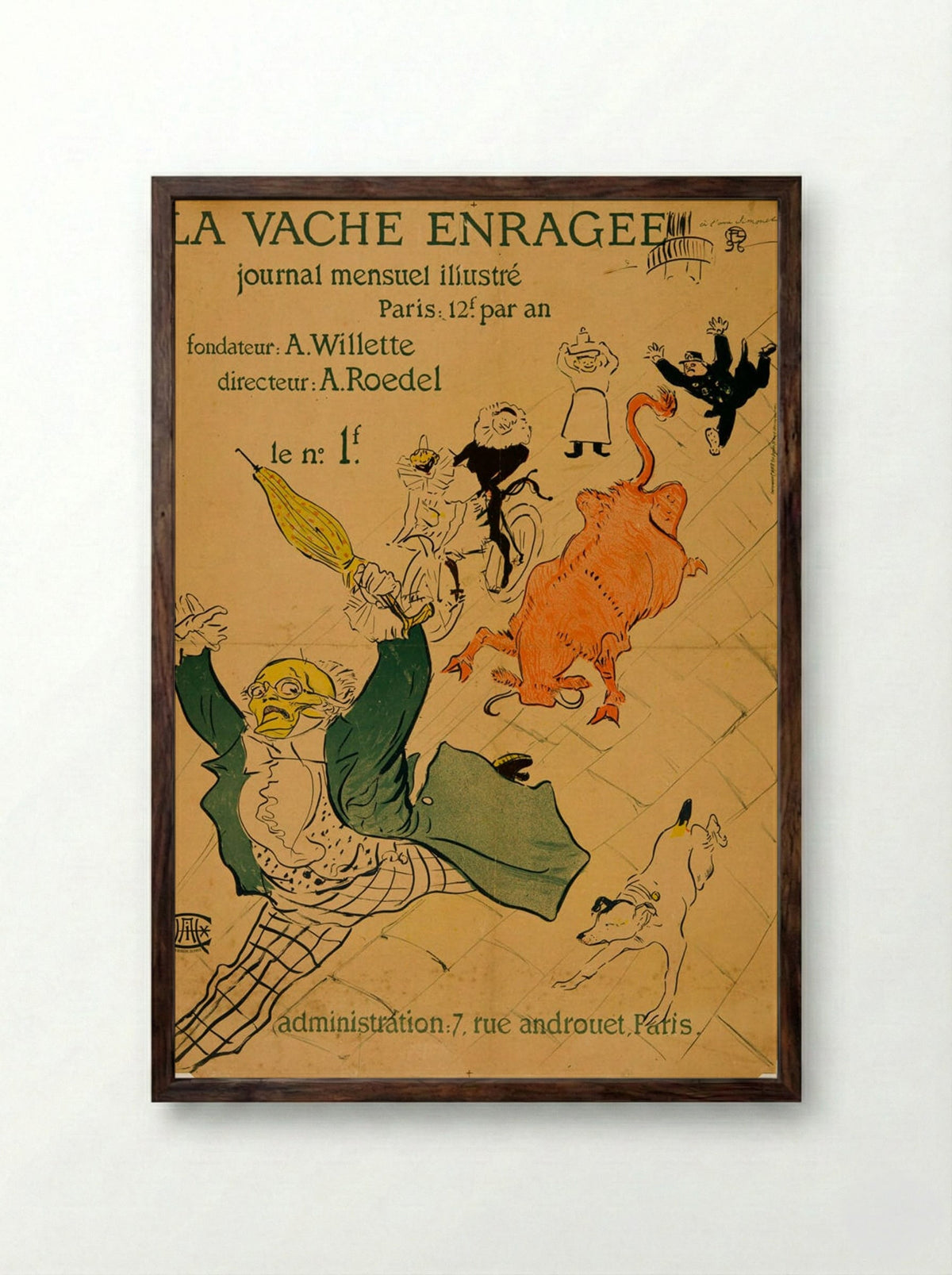 Poster for La Vache Enragée - Henri de Toulouse-Lautrec - Framed Print Dark Wood