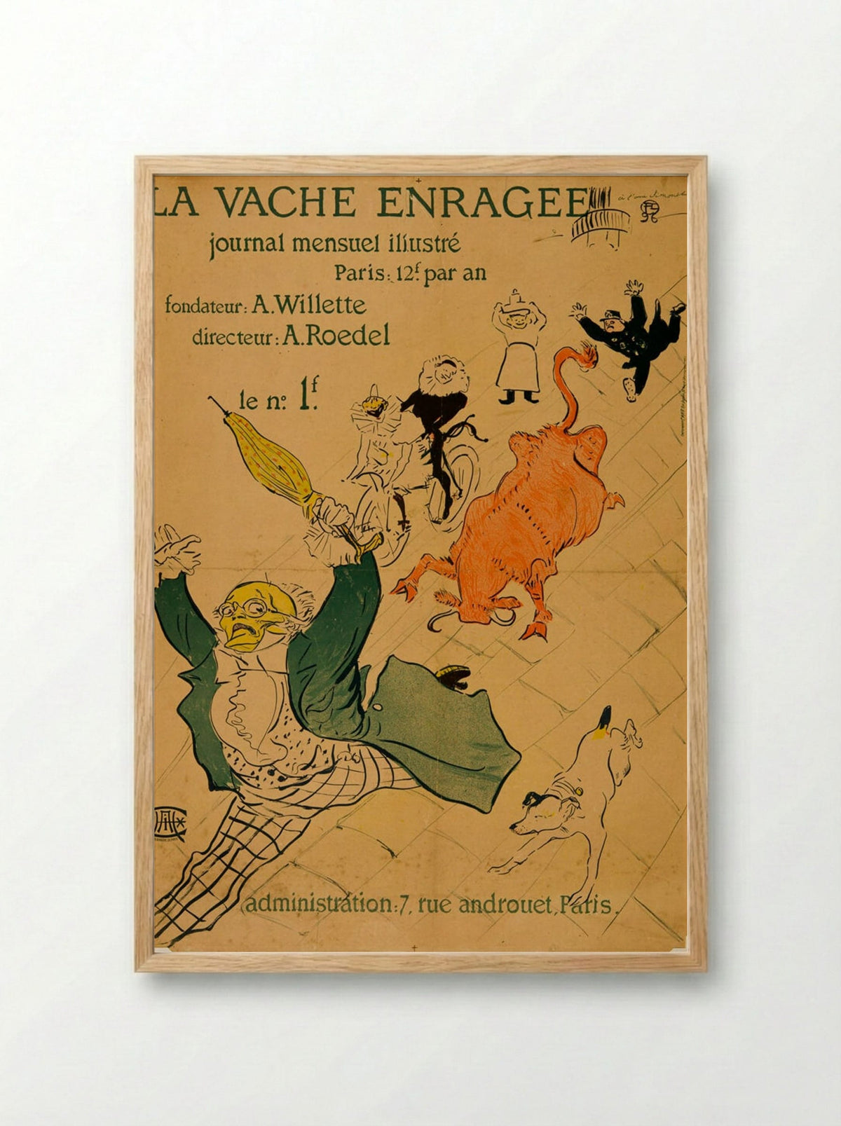Poster for La Vache Enragée - Henri de Toulouse-Lautrec - Framed Print Wood