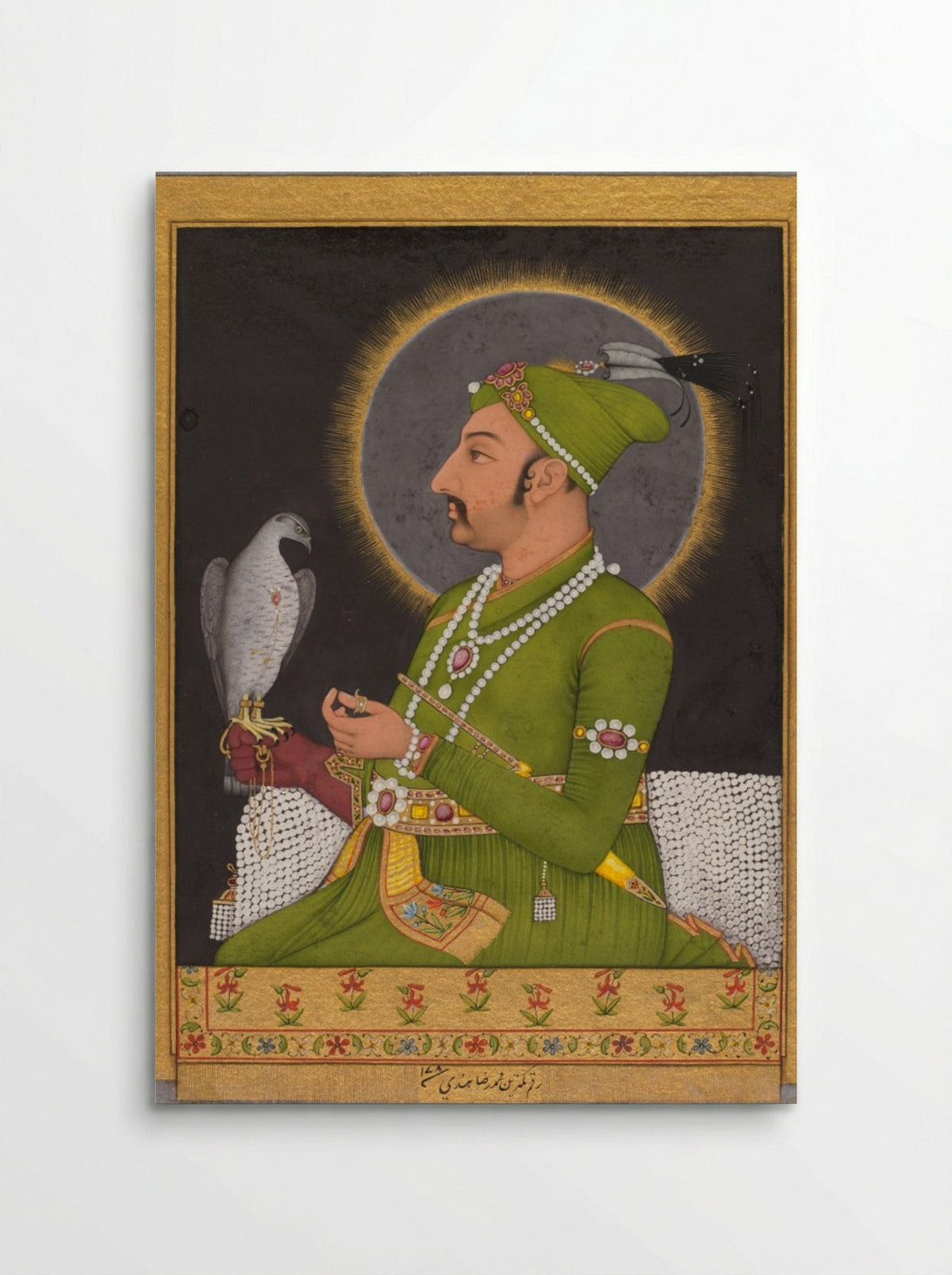 Posthumous portrait of the Mughal emperor Muhammad Shah holding a falcon - Muhammad Rizavi Hindi - Poster