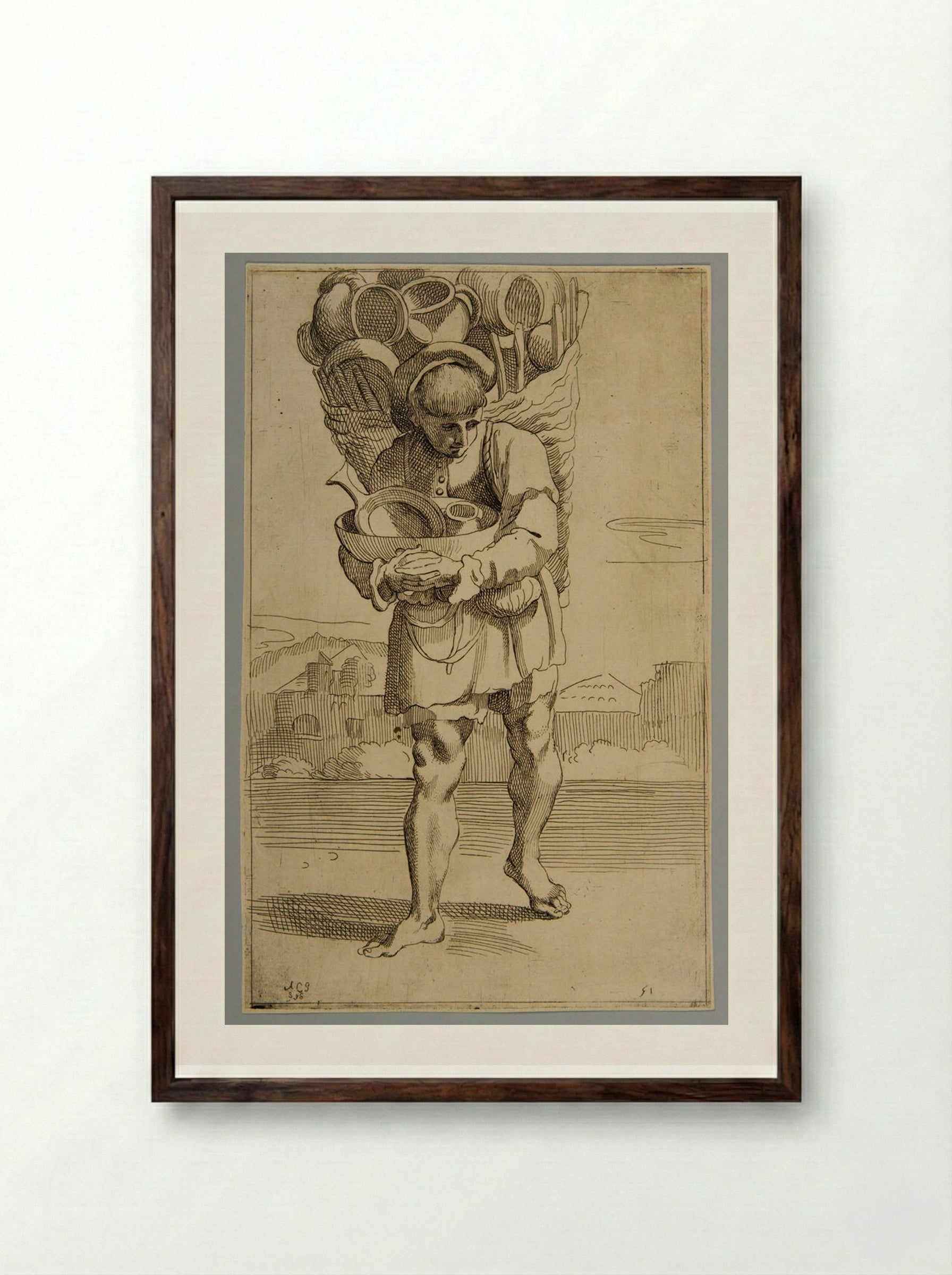 Pot-seller!, plate 5 - Simon Guillain - Framed Print Dark Wood