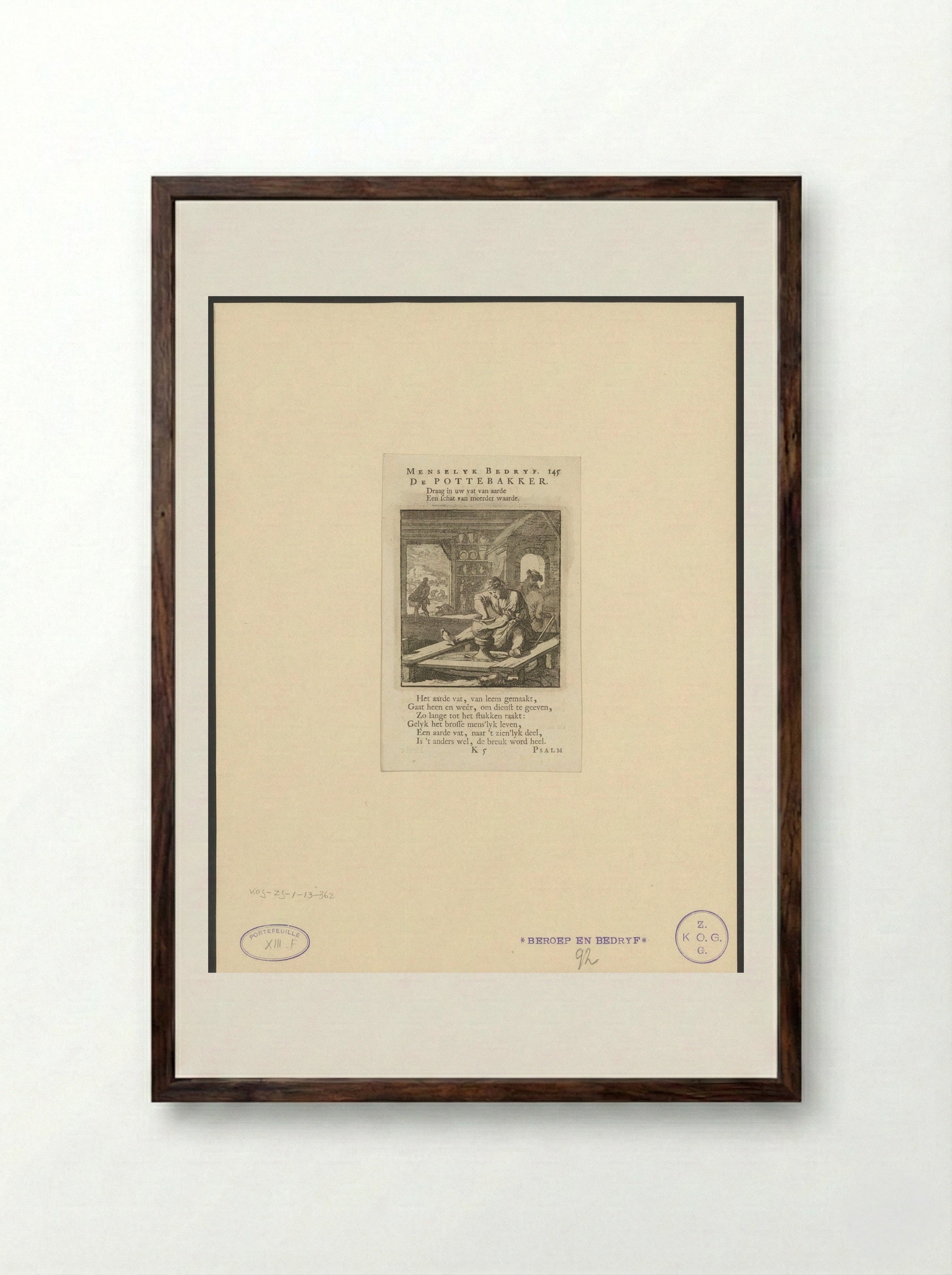 Pottenbakker draait een pot - Cornelis van der Sys - Framed Print Dark Wood