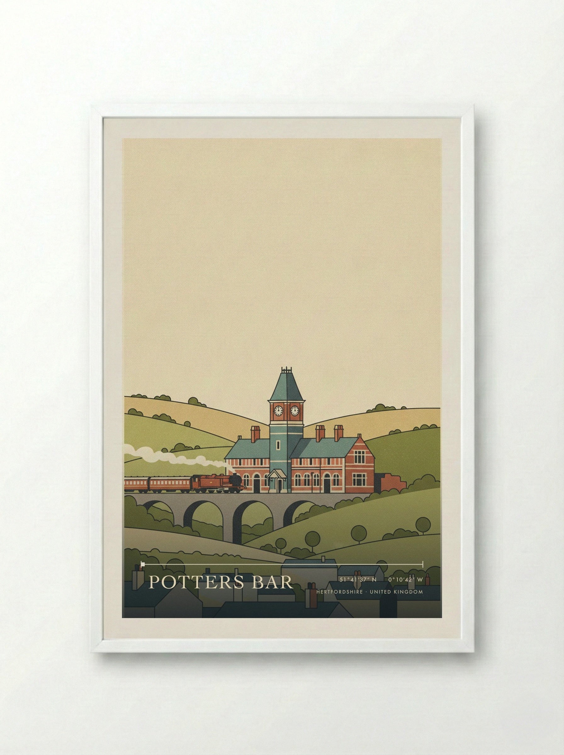 Potters Bar Hertfordshire United Kingdom Travel Poster - Framed Print White