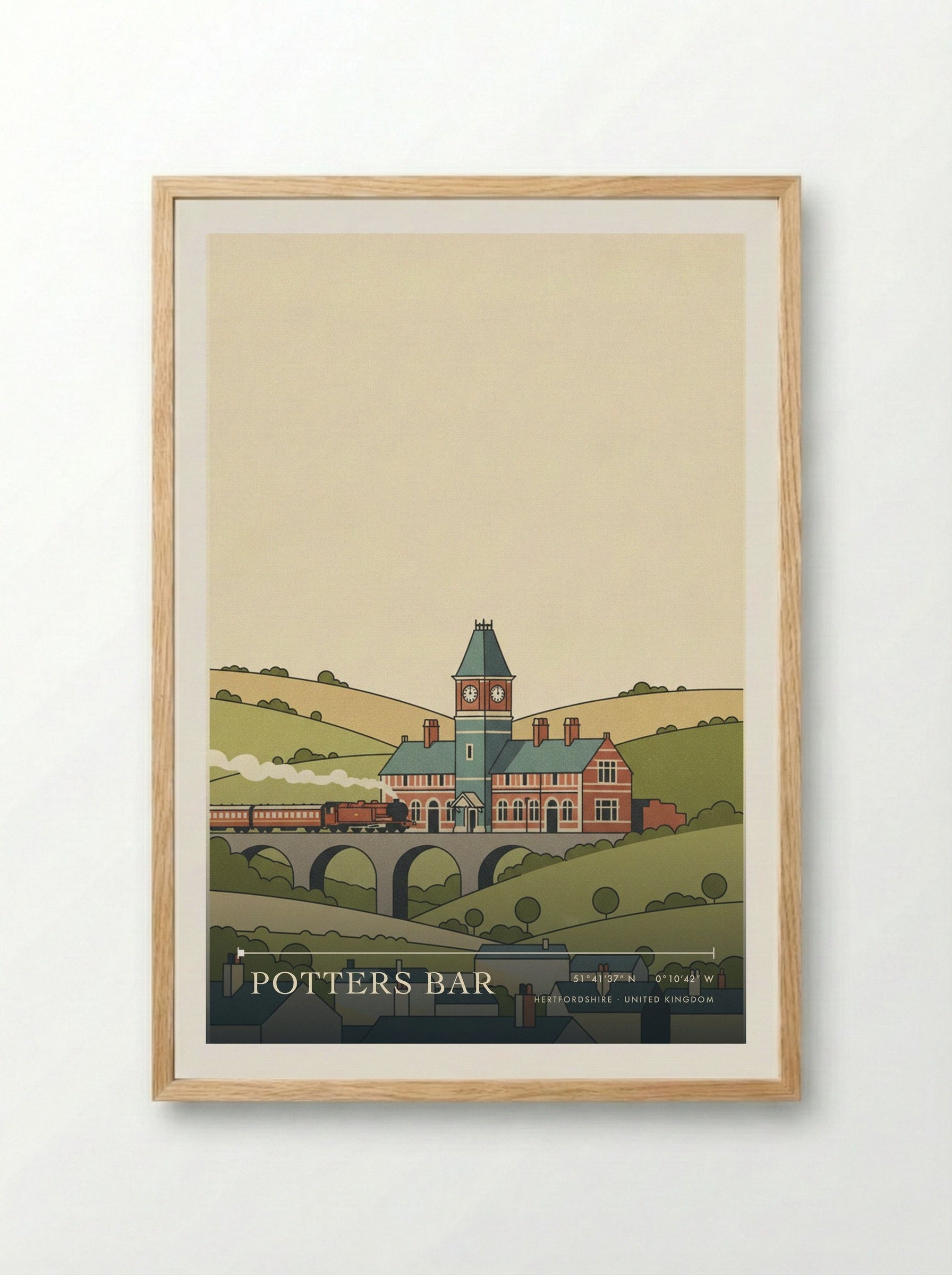 Potters Bar Hertfordshire United Kingdom Travel Poster - Framed Print Wood