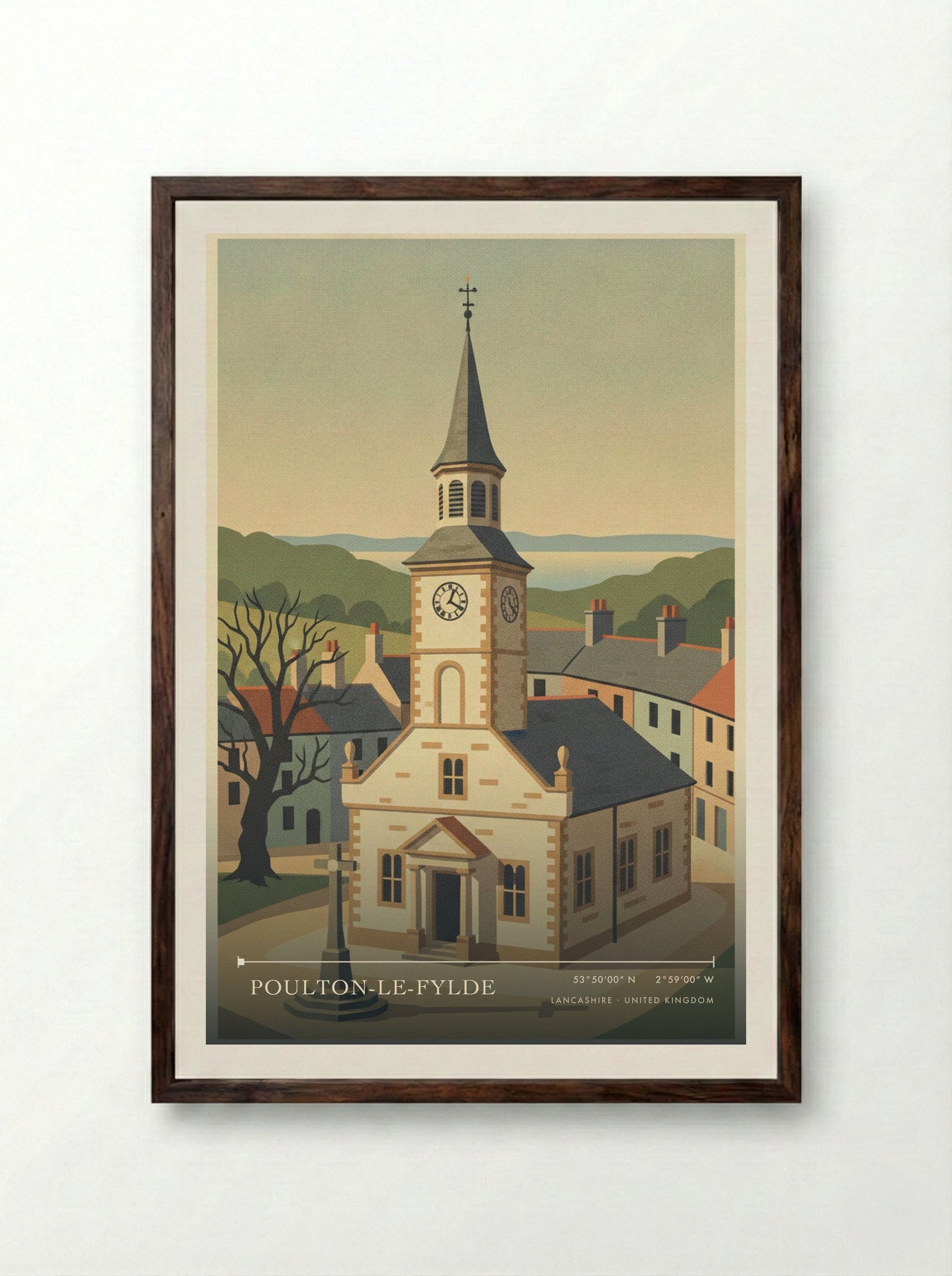 Poulton-le-Fylde Lancashire United Kingdom Travel Poster - Framed Print Dark Wood