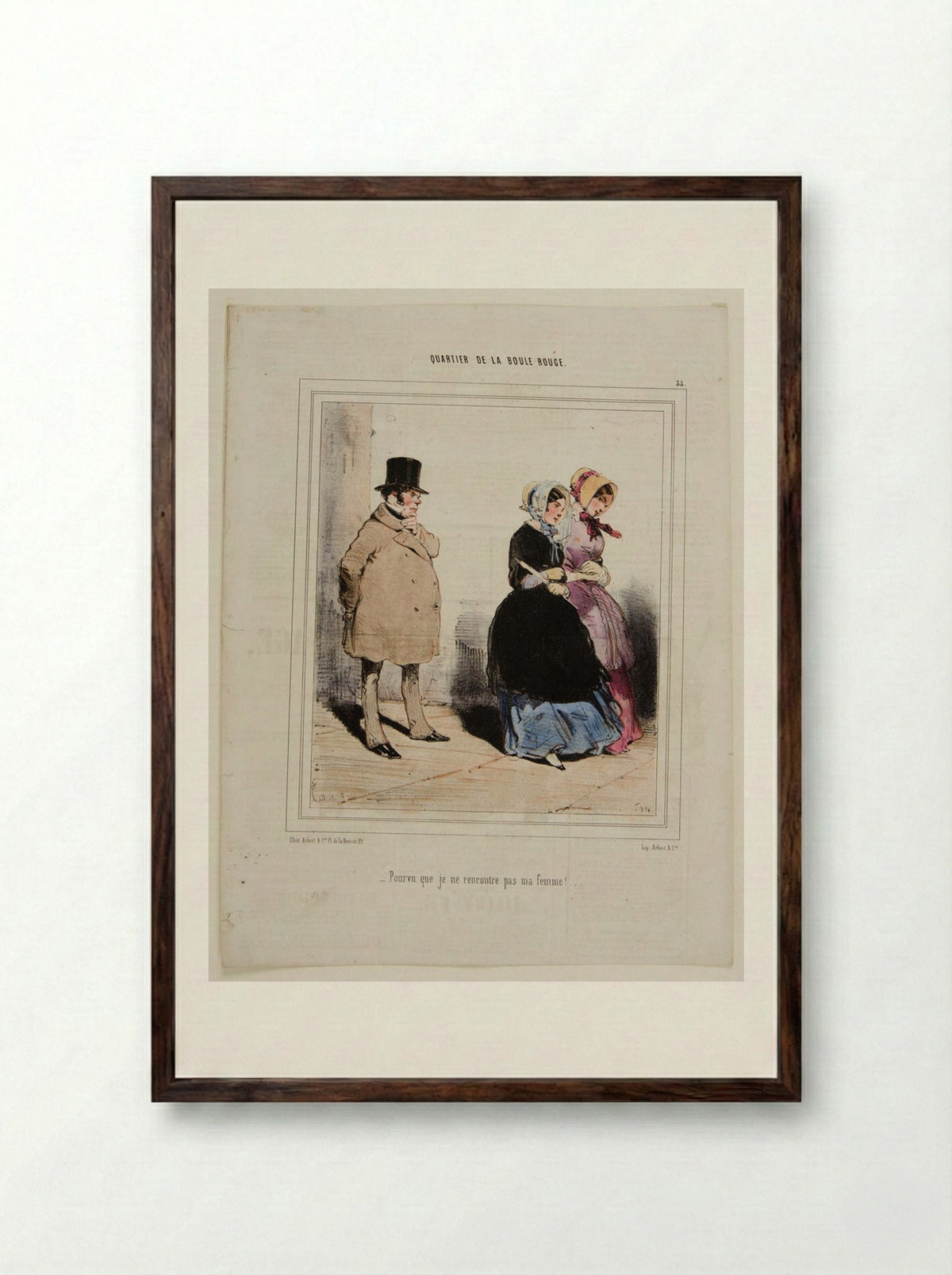 Pourvu que je ne rencontre pas ma femme! - Edouard de Beaumont - Framed Print Dark Wood