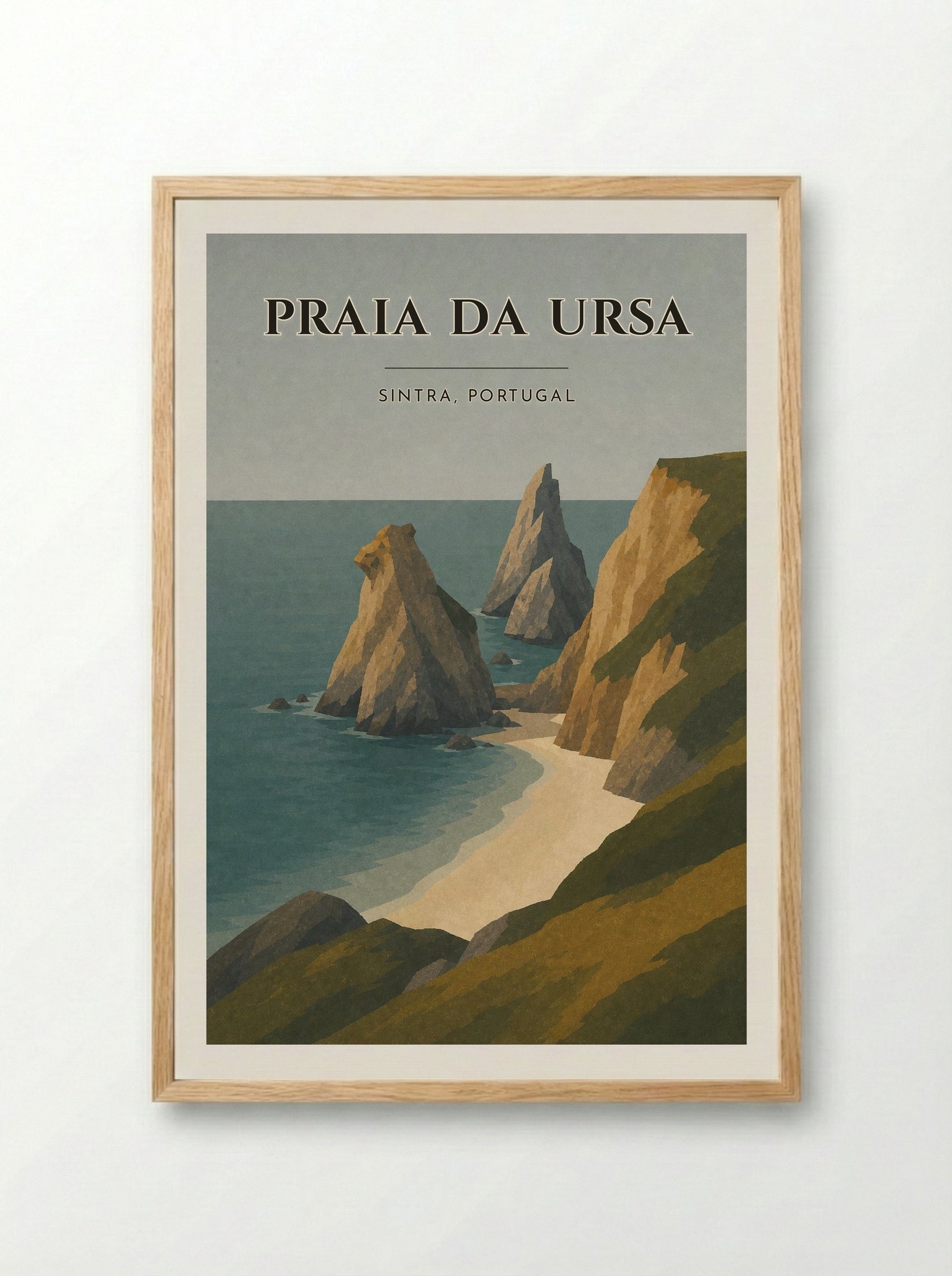 Praia da Ursa Travel Poster Artwork - Framed Print Wood
