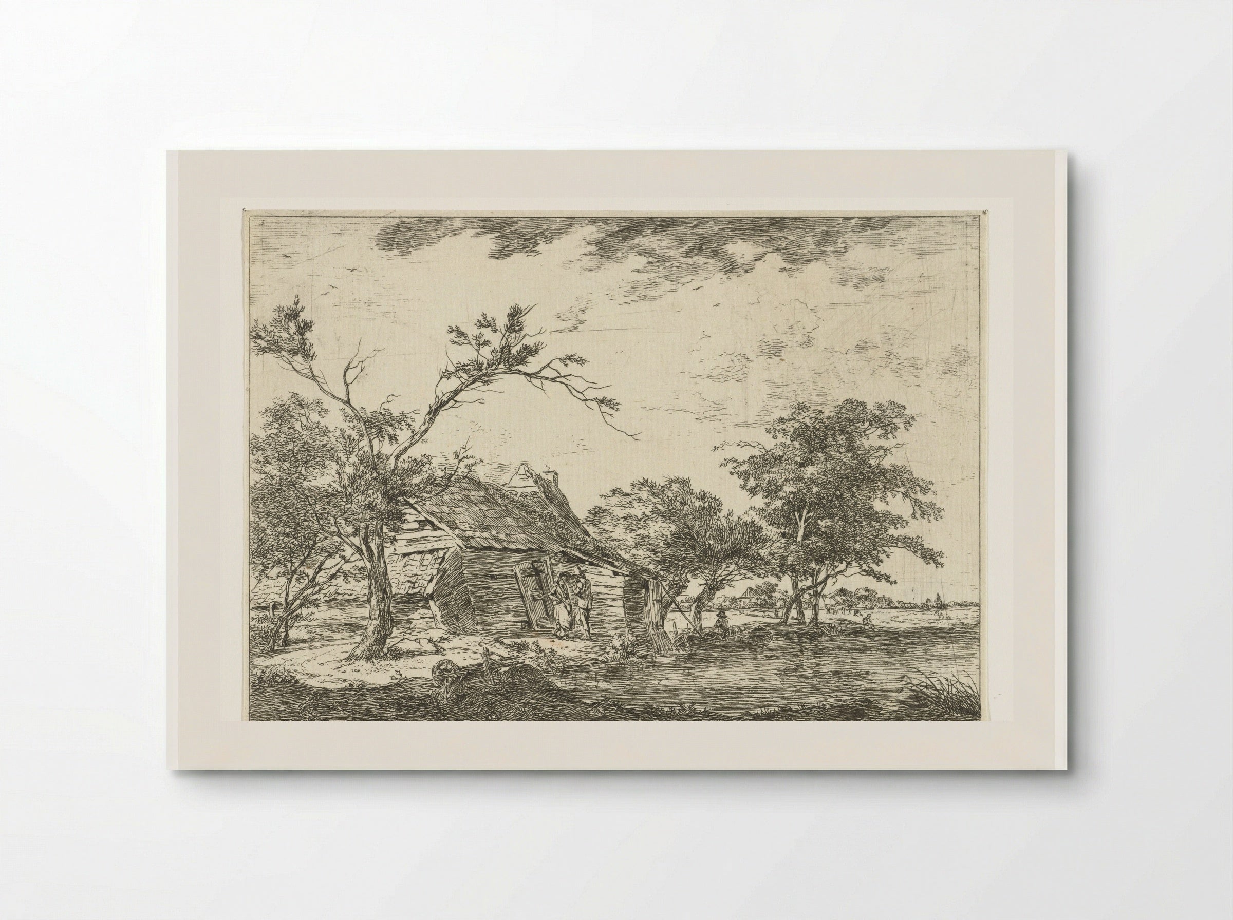 Pratend stel bij boerderij aan waterkant - Hermanus van Brussel - Poster