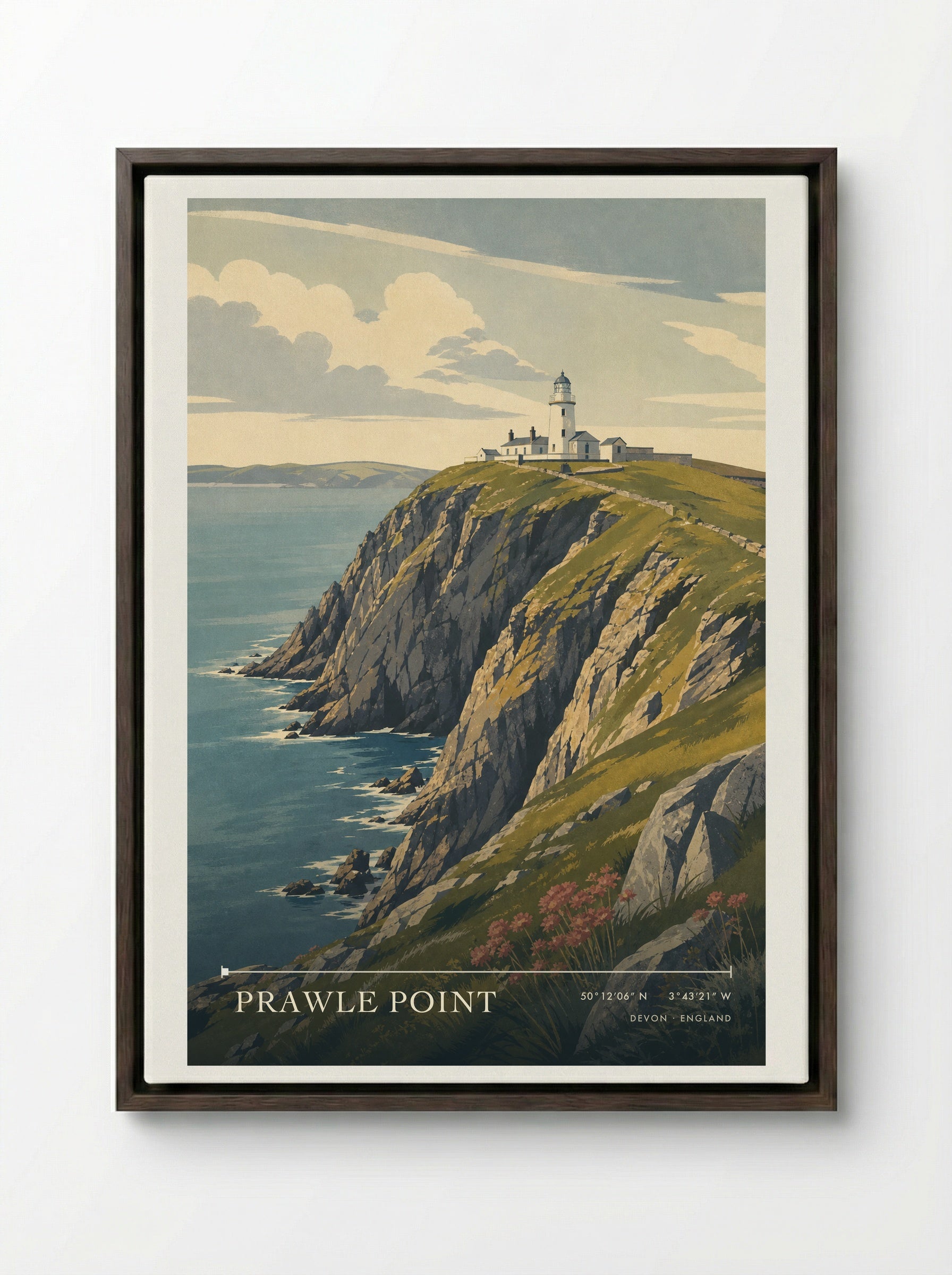 Prawle Point Devon England Travel Poster - Framed Canvas Dark Wood