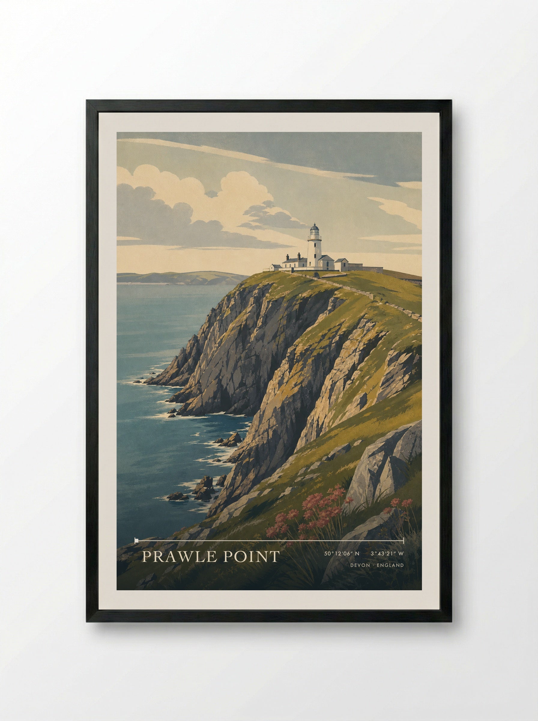 Prawle Point Devon England Travel Poster - Framed Print Black