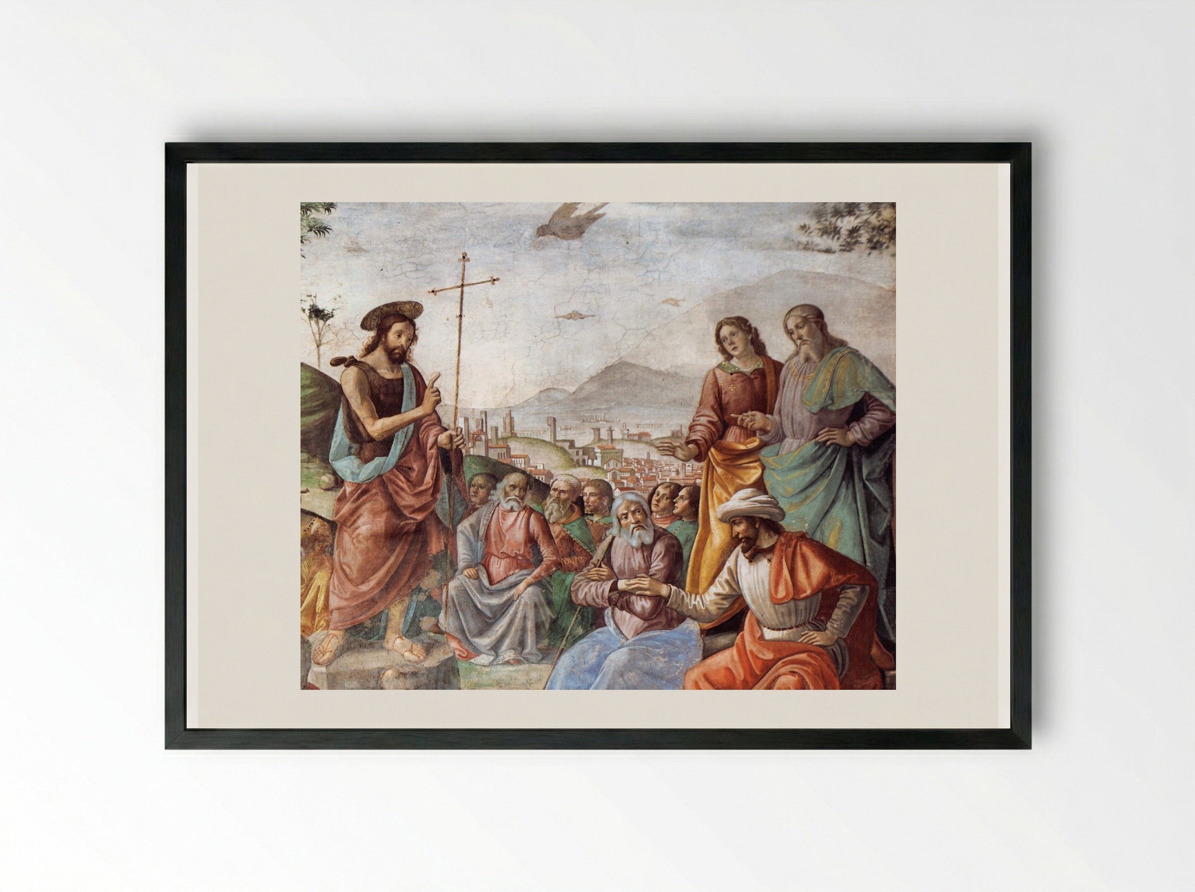 Preaching of St. John the Baptist - Domenico Ghirlandaio - Framed Print Black
