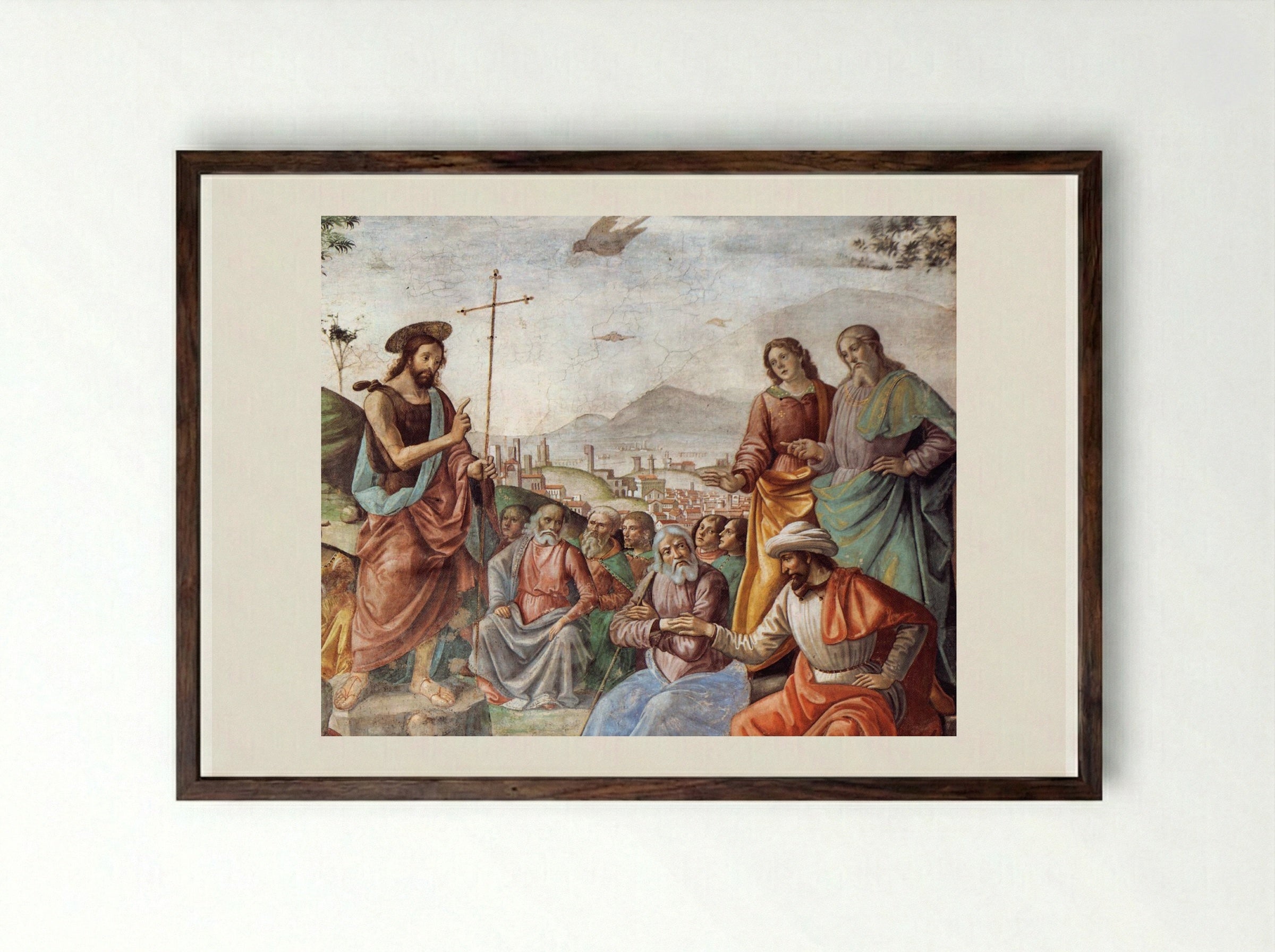 Preaching of St. John the Baptist - Domenico Ghirlandaio - Framed Print Dark Wood