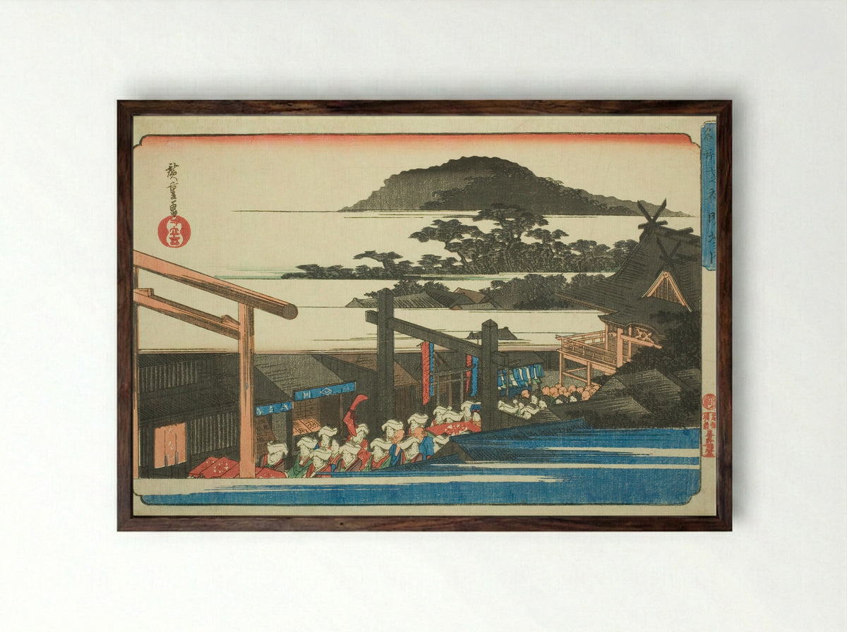 Precincts of the Shiba Shinmei Shrine - Utagawa Hiroshige - Framed Print Dark Wood