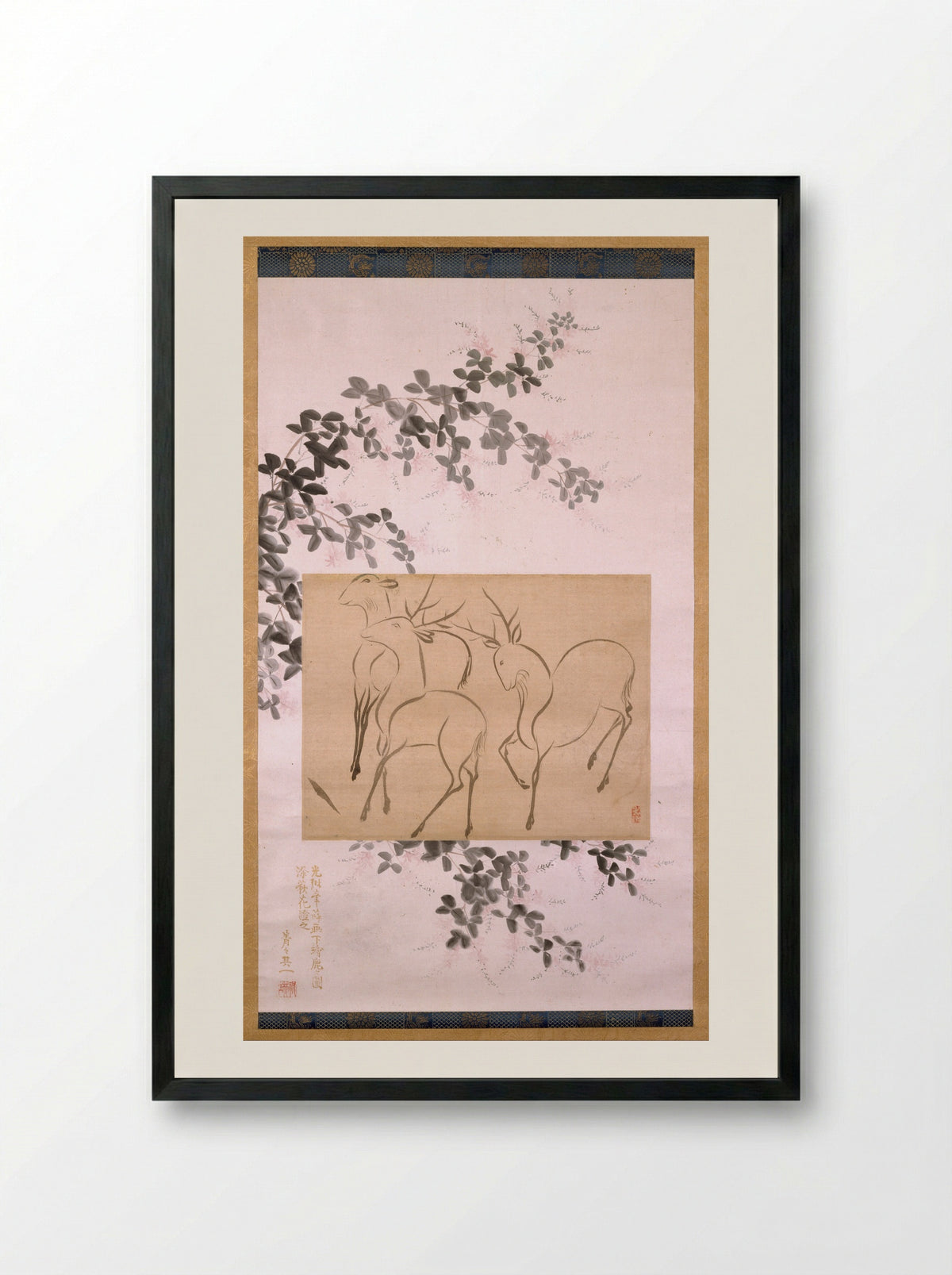 Preliminary Drawing of Three Deer - Ogata Kōrin - Framed Print Black