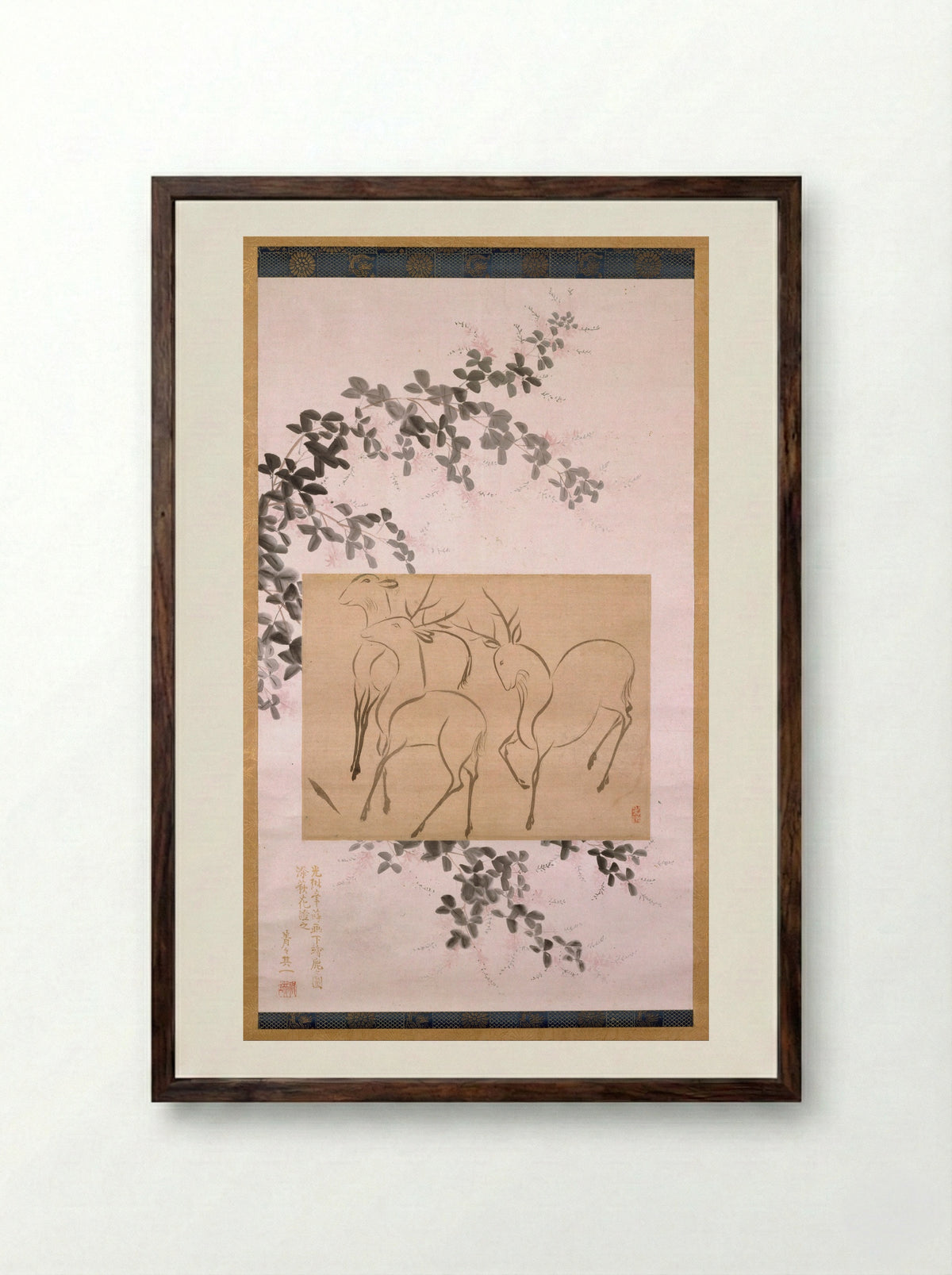 Preliminary Drawing of Three Deer - Ogata Kōrin - Framed Print Dark Wood