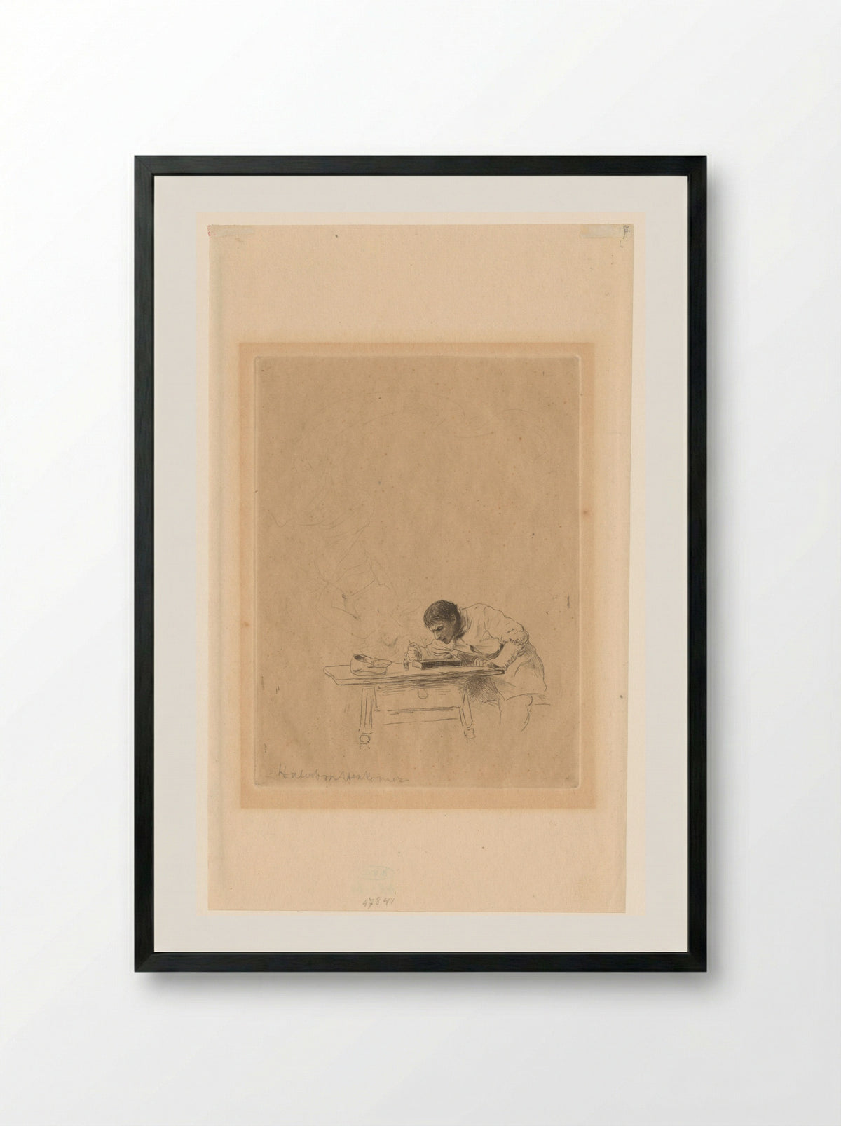 Prentmaker aan het werk - Hubert von Herkomer - Framed Print Black