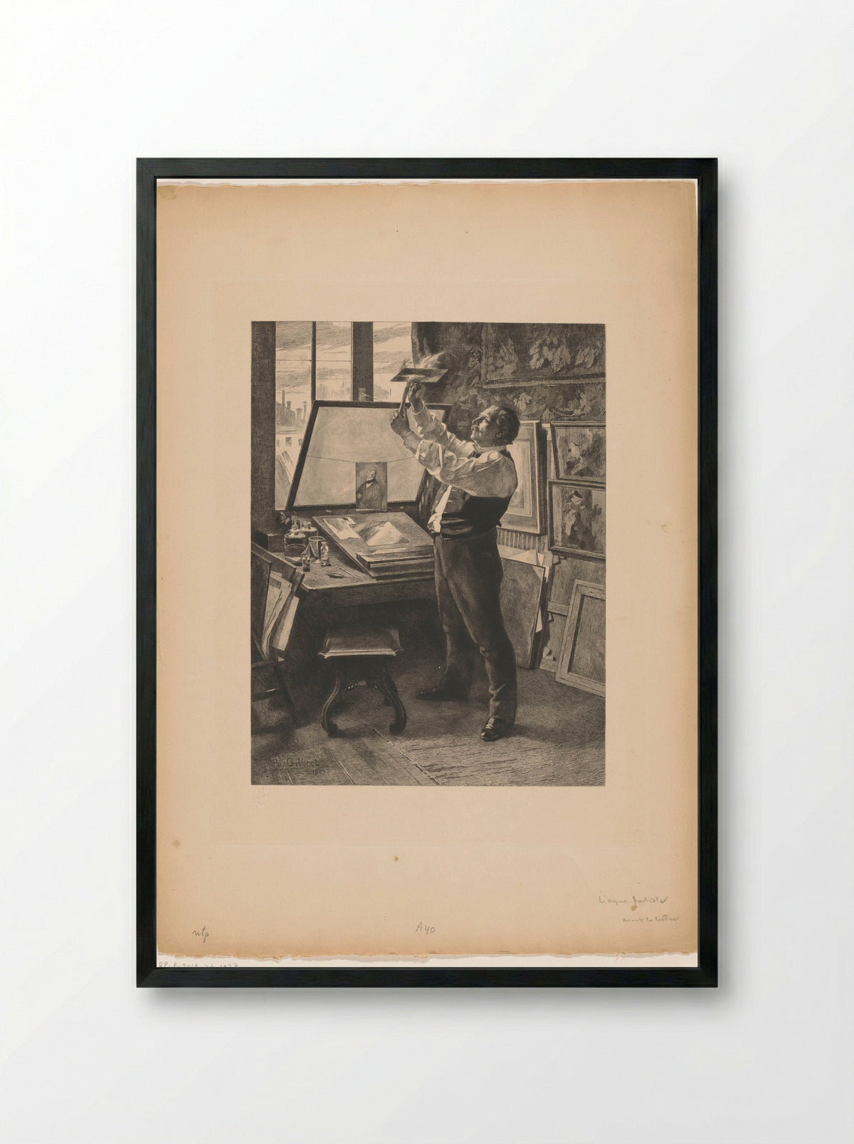 Prentmaker in zijn atelier - Achille Isidore Gilbert - Framed Print Black