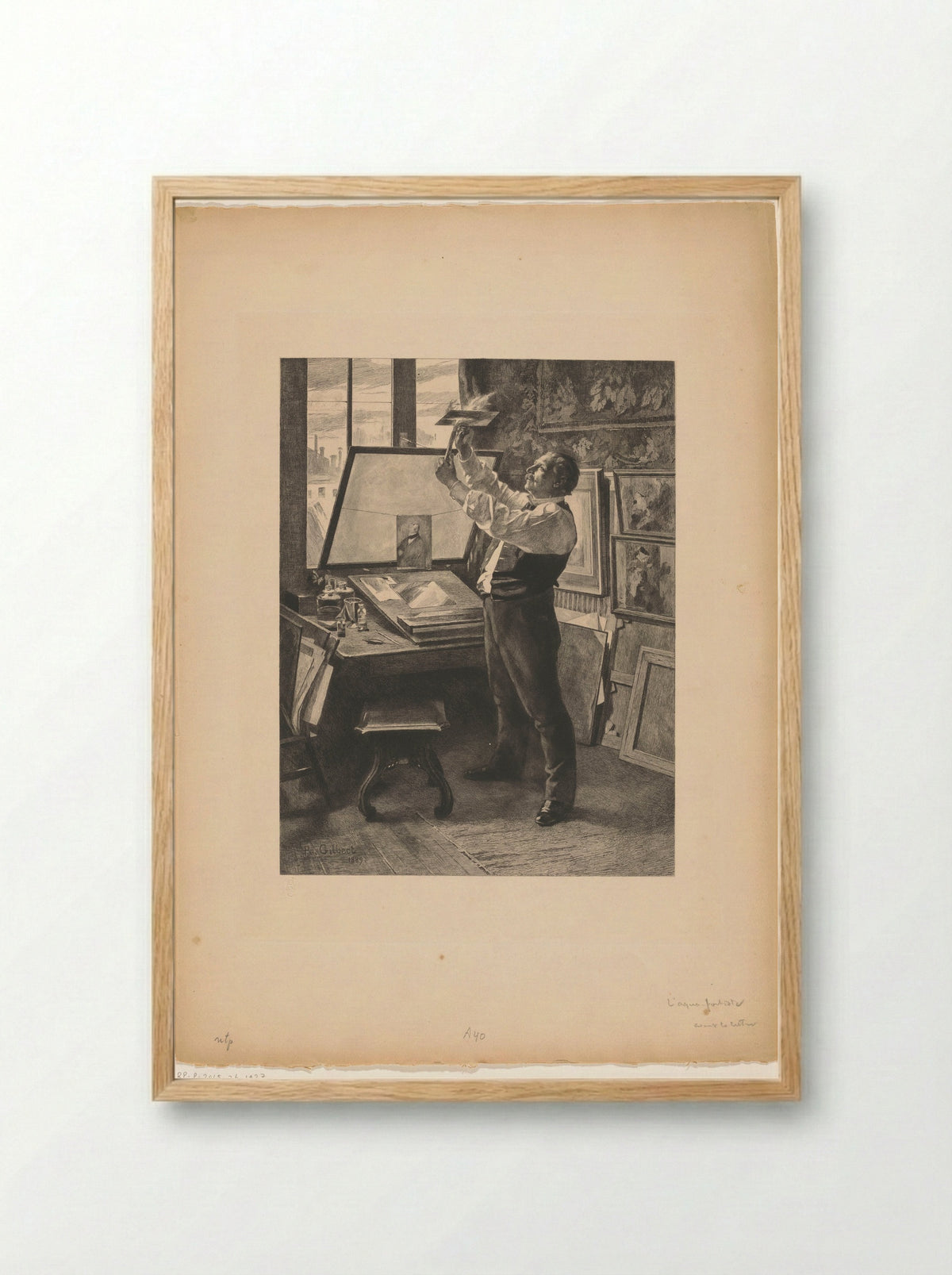 Prentmaker in zijn atelier - Achille Isidore Gilbert - Framed Print Wood