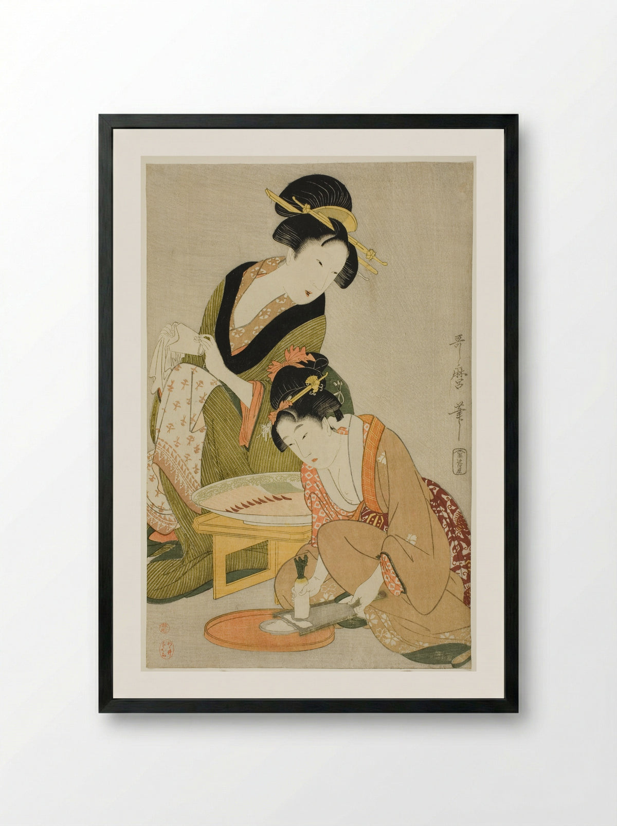 Preparing a Meal - Kitagawa Utamaro - Framed Print Black