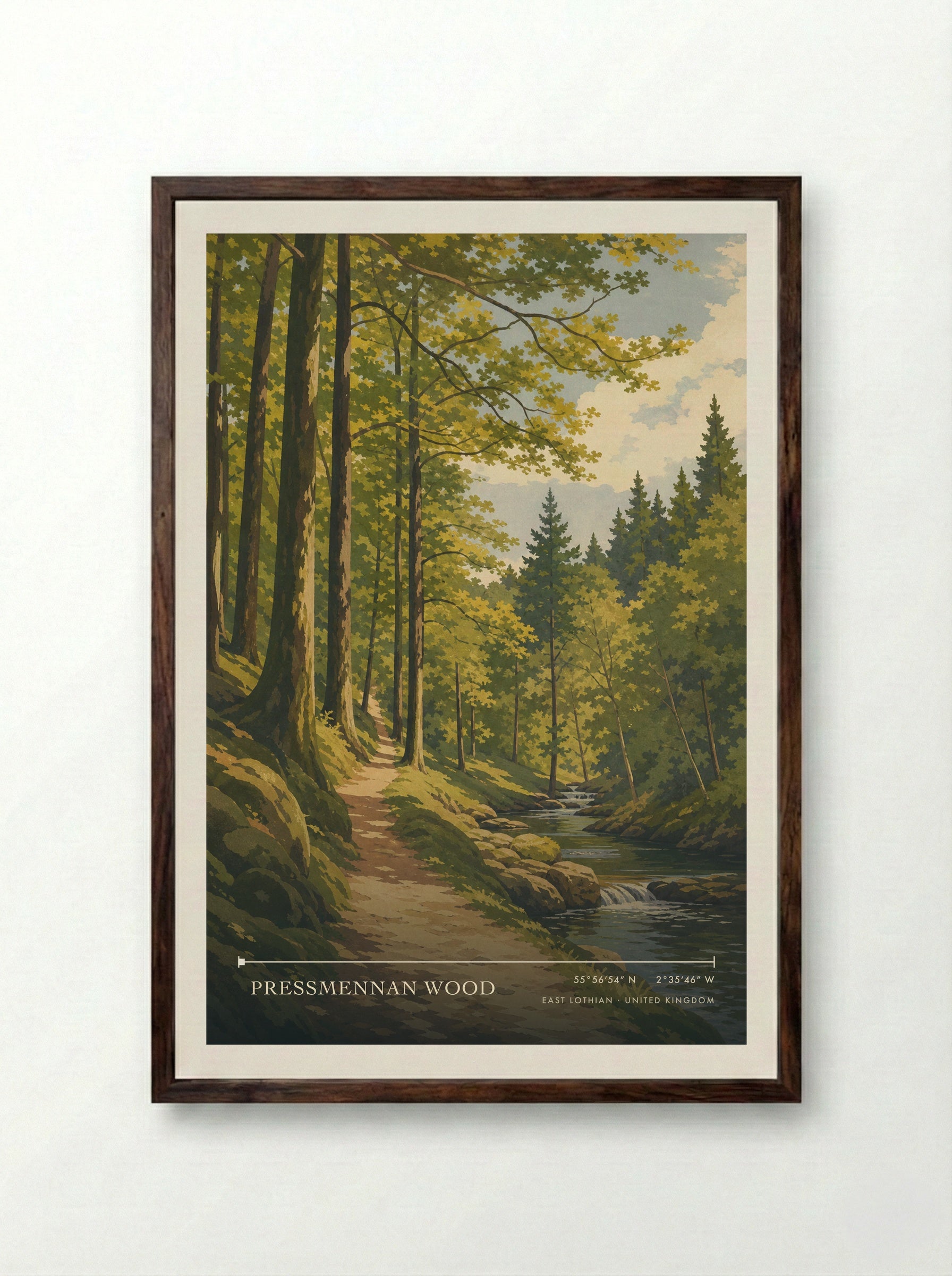 Pressmennan Wood East Lothian United Kingdom Travel Poster - Framed Print Dark Wood