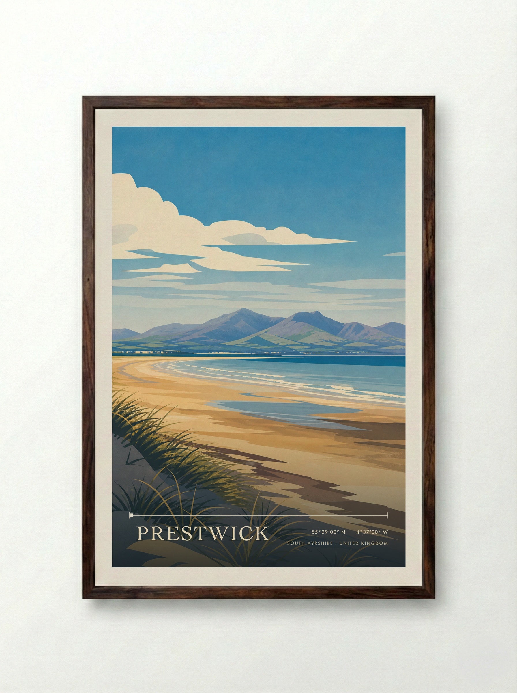 Prestwick South Ayrshire United Kingdom Travel Poster - Framed Print Dark Wood