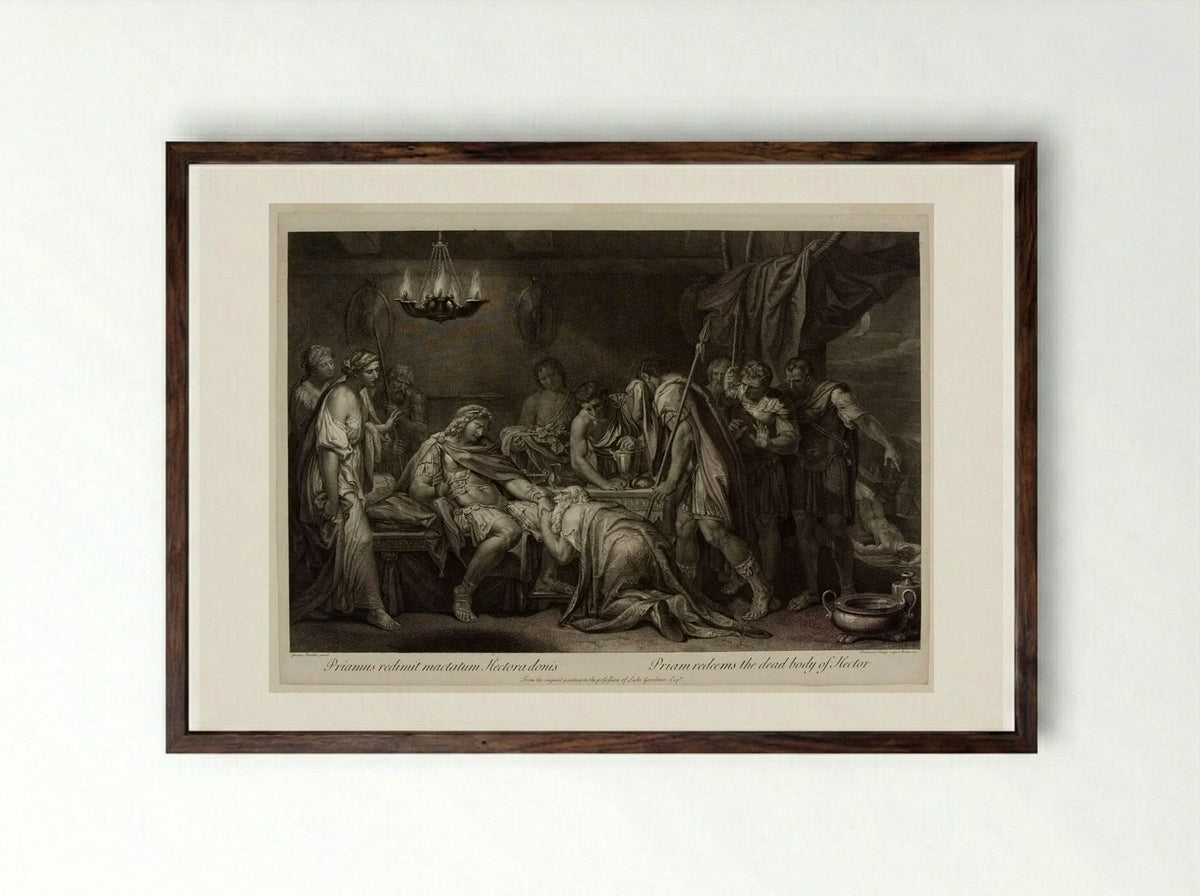 Priam redeems the dead body of Hector - Domenico Cunego - Framed Print Dark Wood