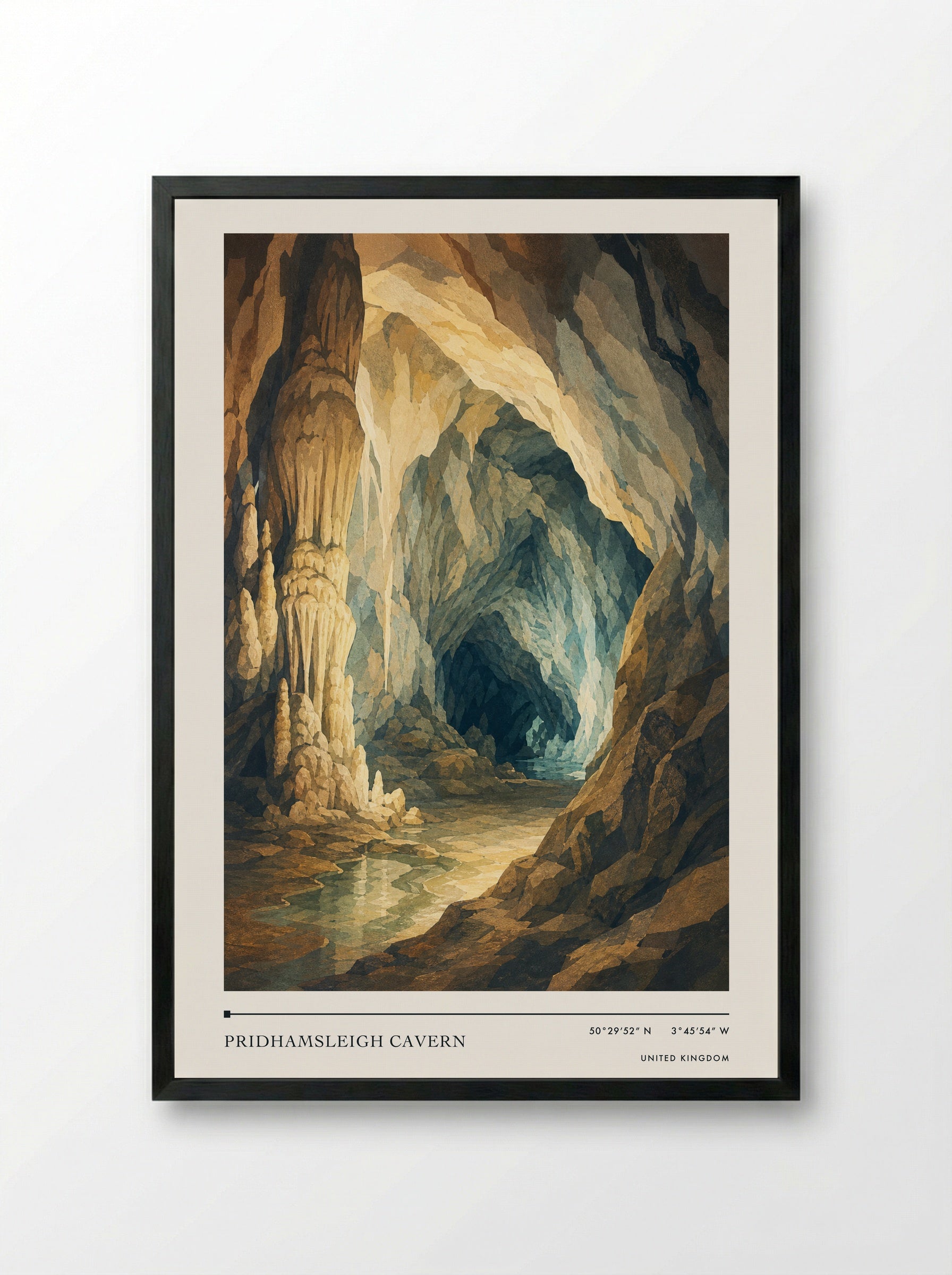 Pridhamsleigh Cavern United Kingdom Travel Poster - Framed Print Black