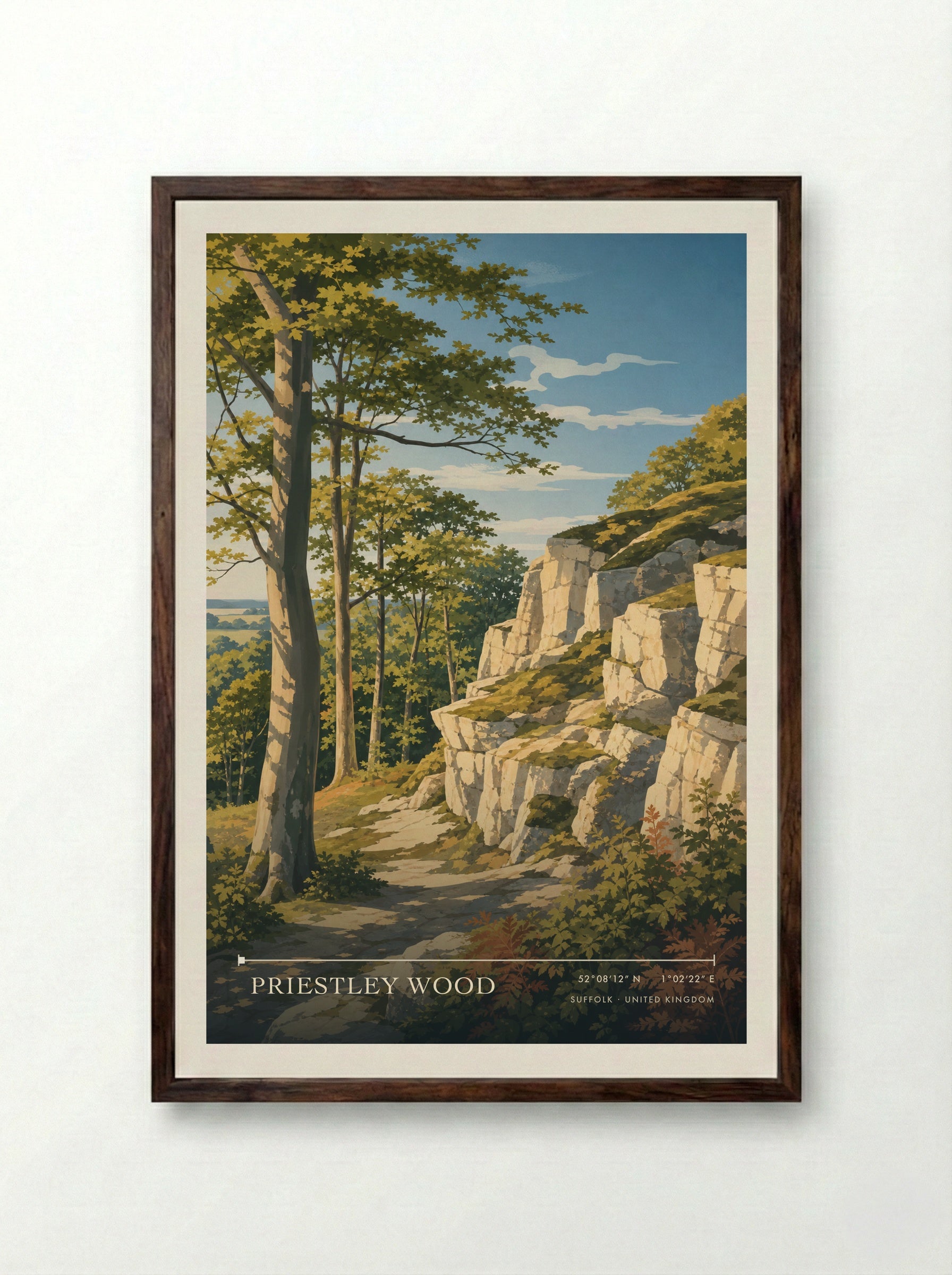 Priestley Wood Suffolk United Kingdom Travel Poster - Framed Print Dark Wood