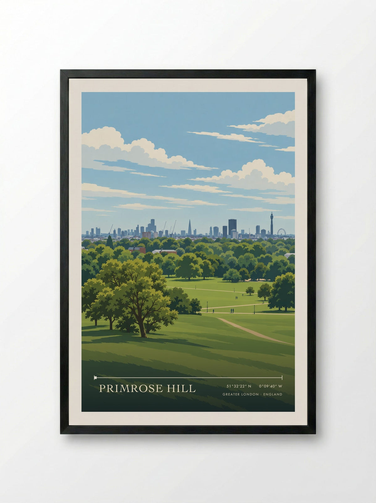 Primrose Hill, Greater London | Travel Poster - Framed Print Black