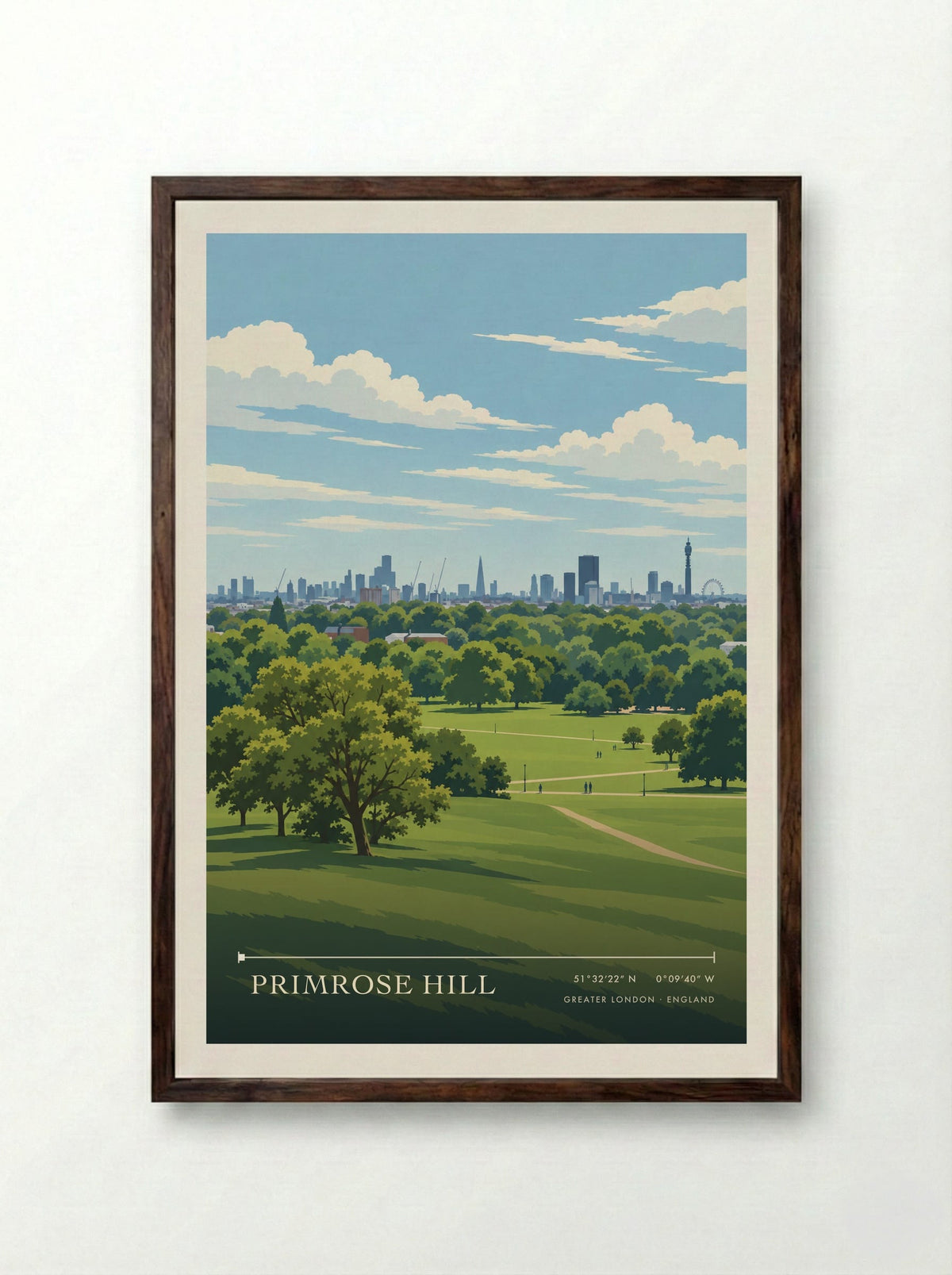 Primrose Hill, Greater London | Travel Poster - Framed Print Dark Wood