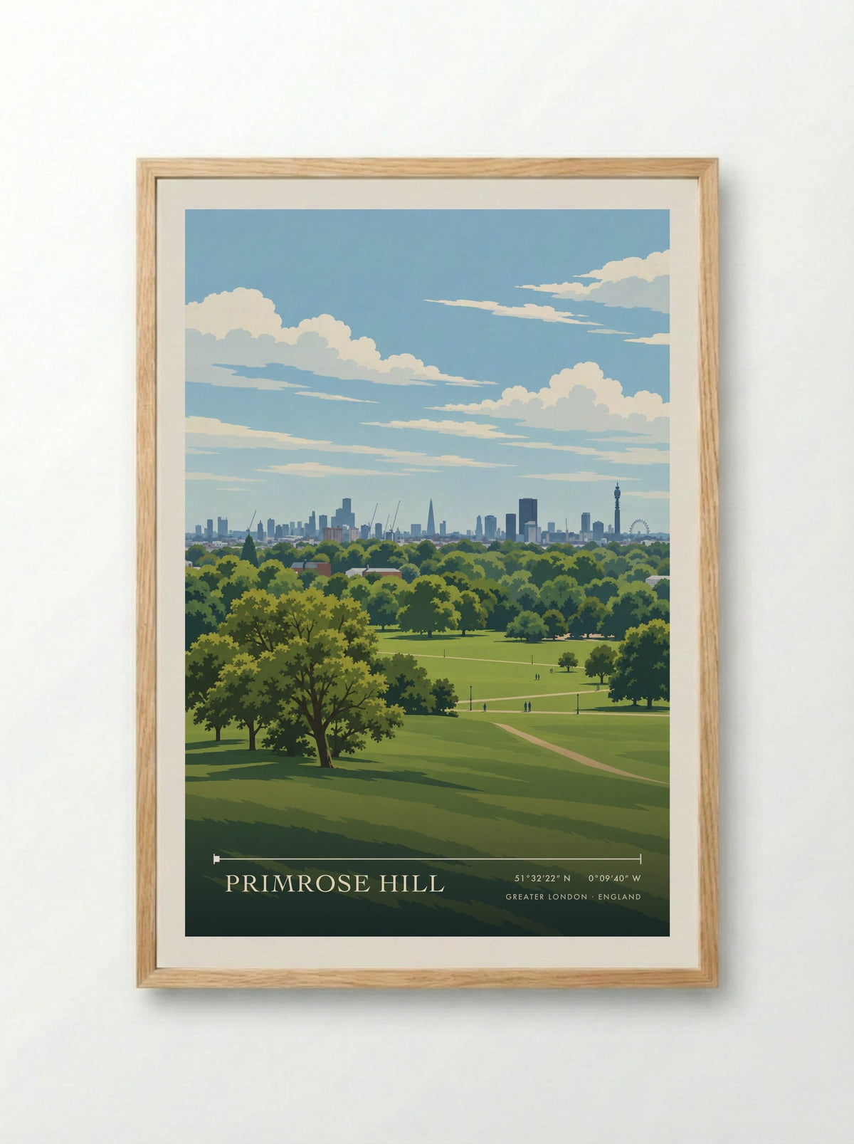 Primrose Hill, Greater London | Travel Poster - Framed Print Wood
