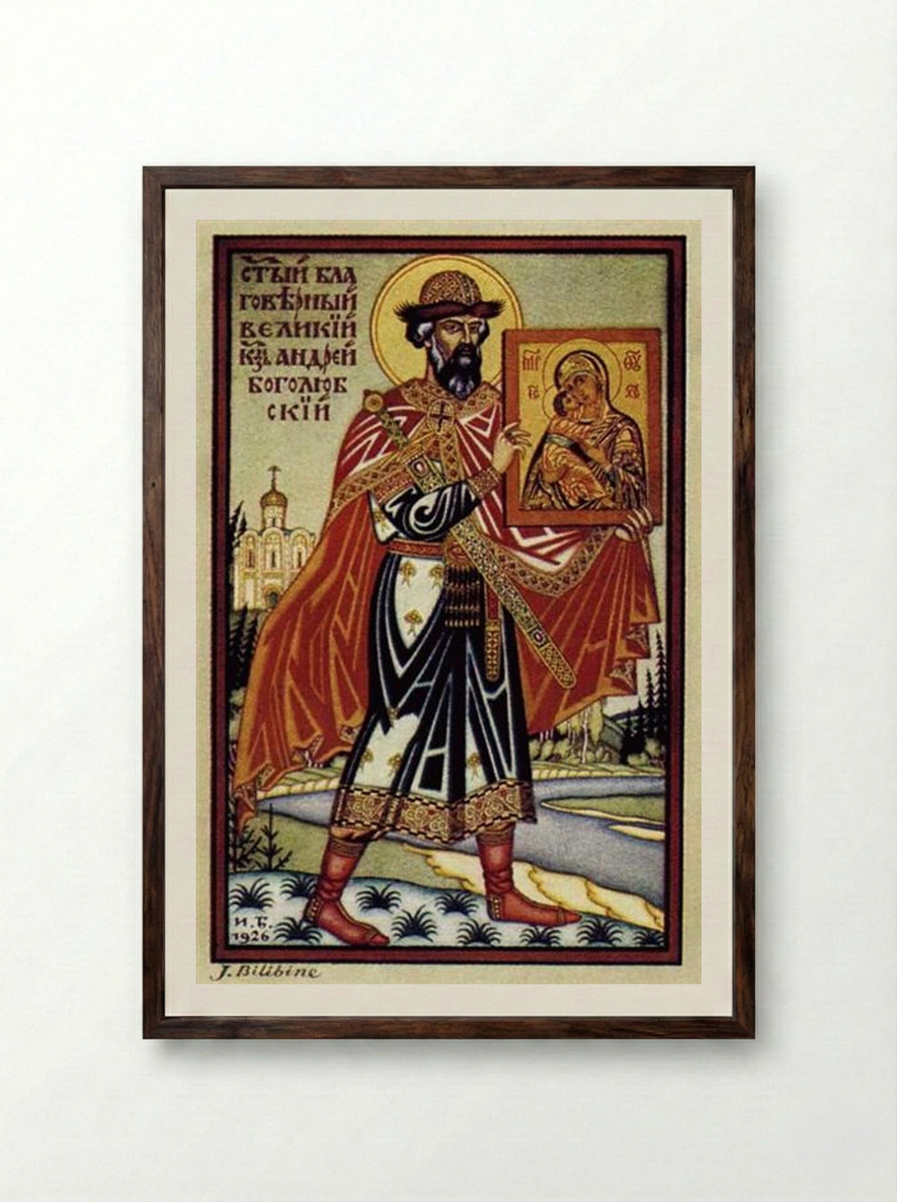Prince Andrew Bogolyubskii - Ivan Bilibin - Framed Print Dark Wood
