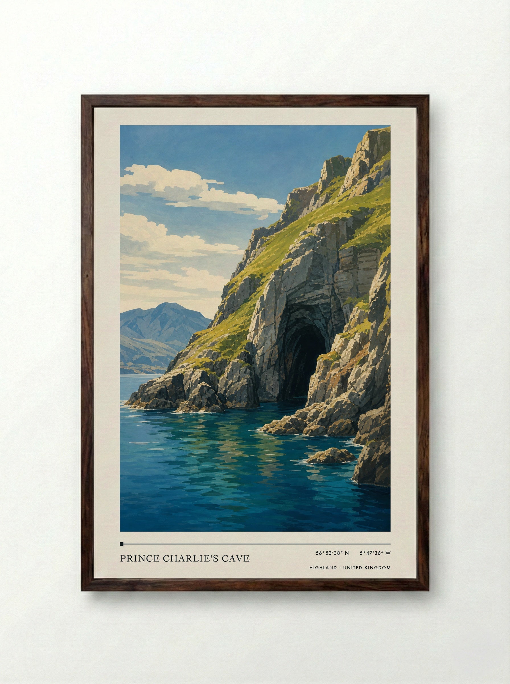 Prince Charlie's Cave Highland United Kingdom Travel Poster - Framed Print Dark Wood