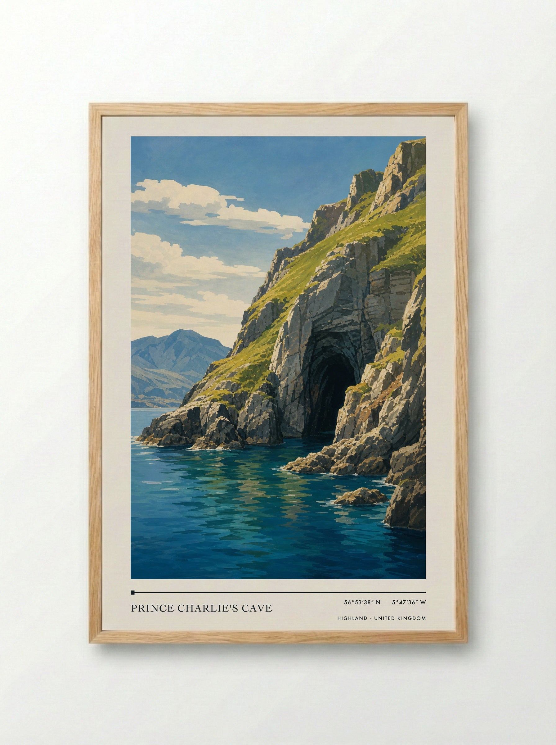 Prince Charlie's Cave Highland United Kingdom Travel Poster - Framed Print Wood