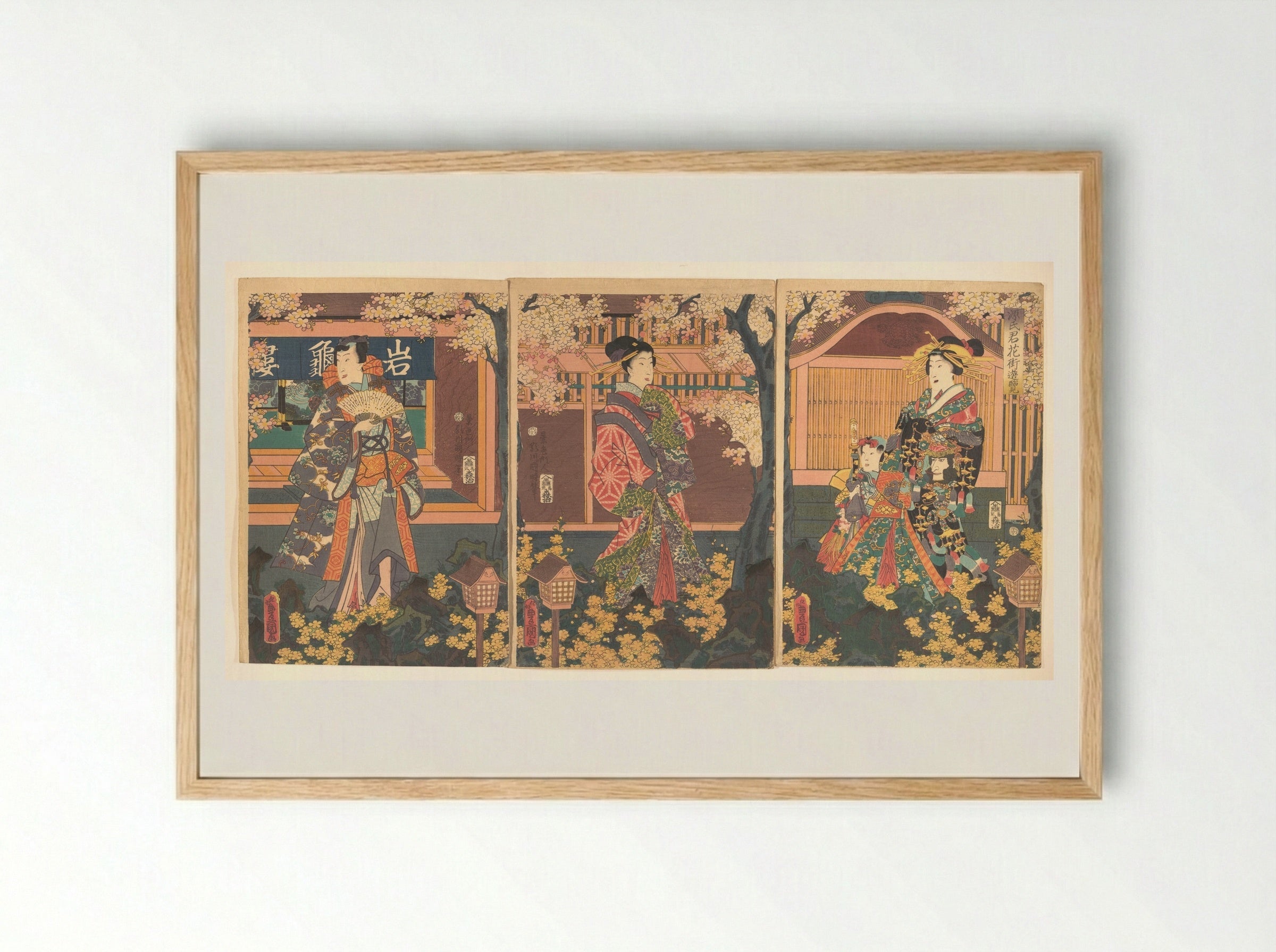 Prince Genji Visits the Gankirō Tea House - Utagawa Kunisada - Framed Print Wood