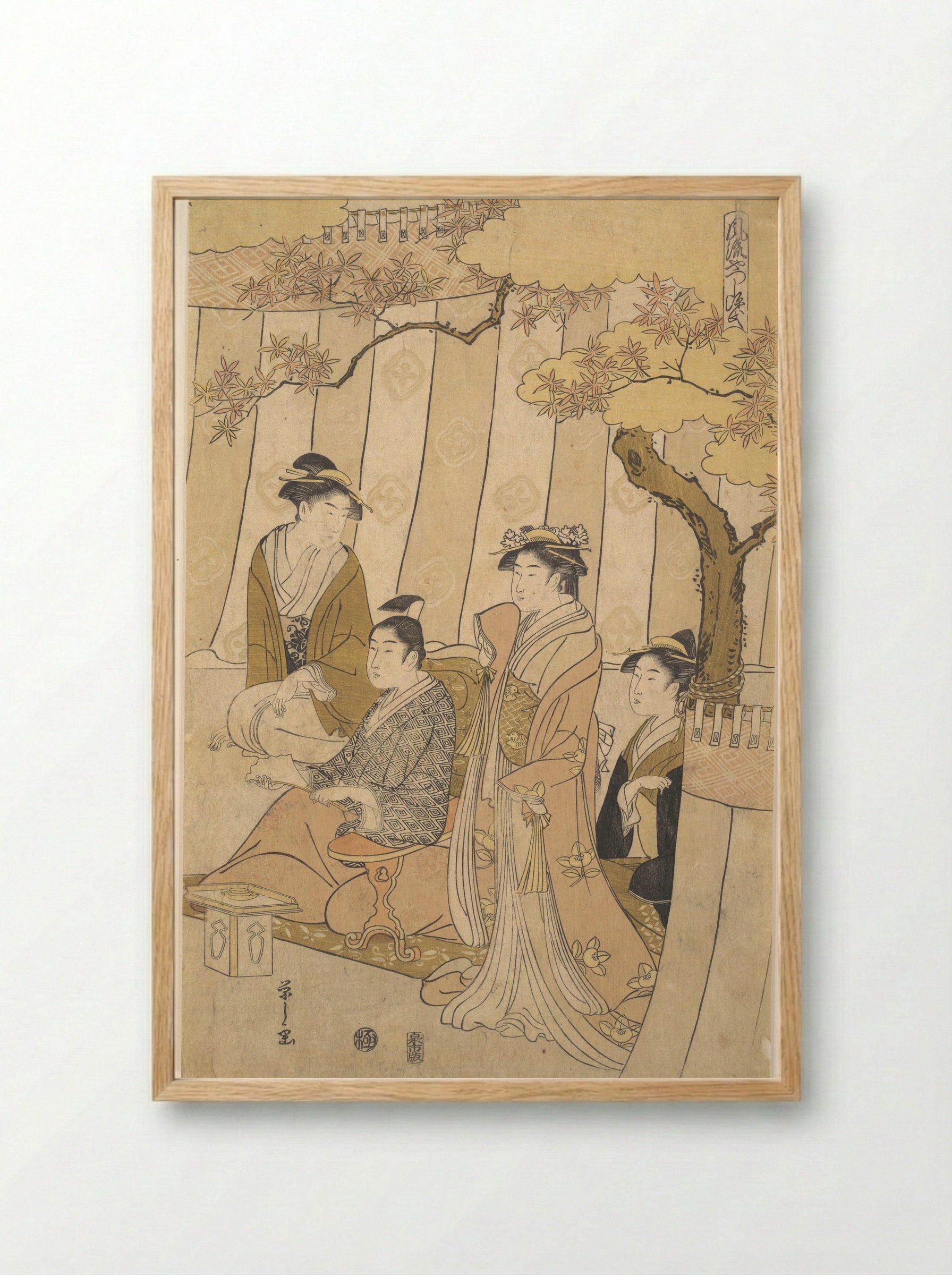 Prince Genji and Three Young Women - Chōbunsai Eishi - Framed Print Wood