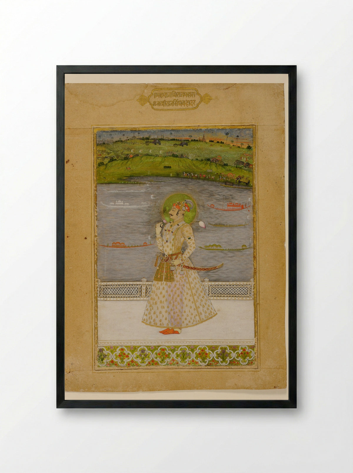 Prince Padam Singh of Bikaner with His Bard Gordhar on a Terrace at Night - Bhavani Das - Framed Print Black