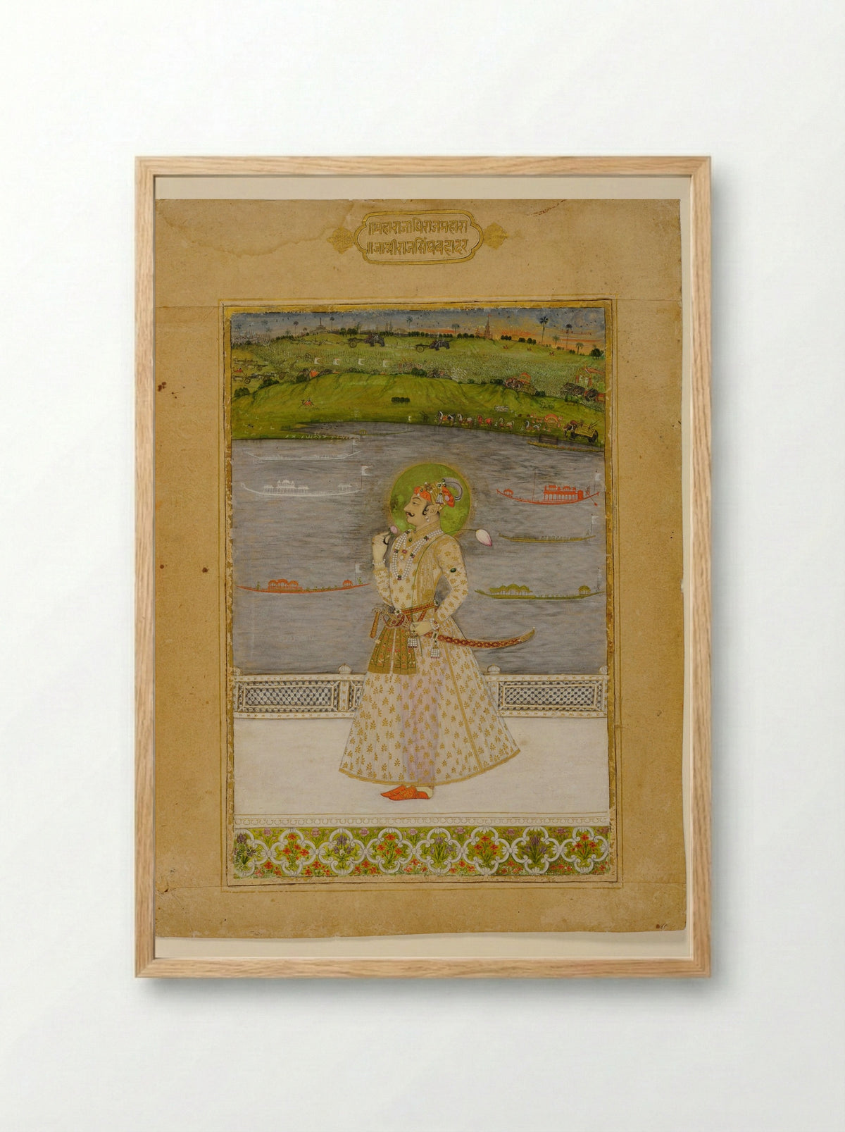 Prince Padam Singh of Bikaner with His Bard Gordhar on a Terrace at Night - Bhavani Das - Framed Print Wood