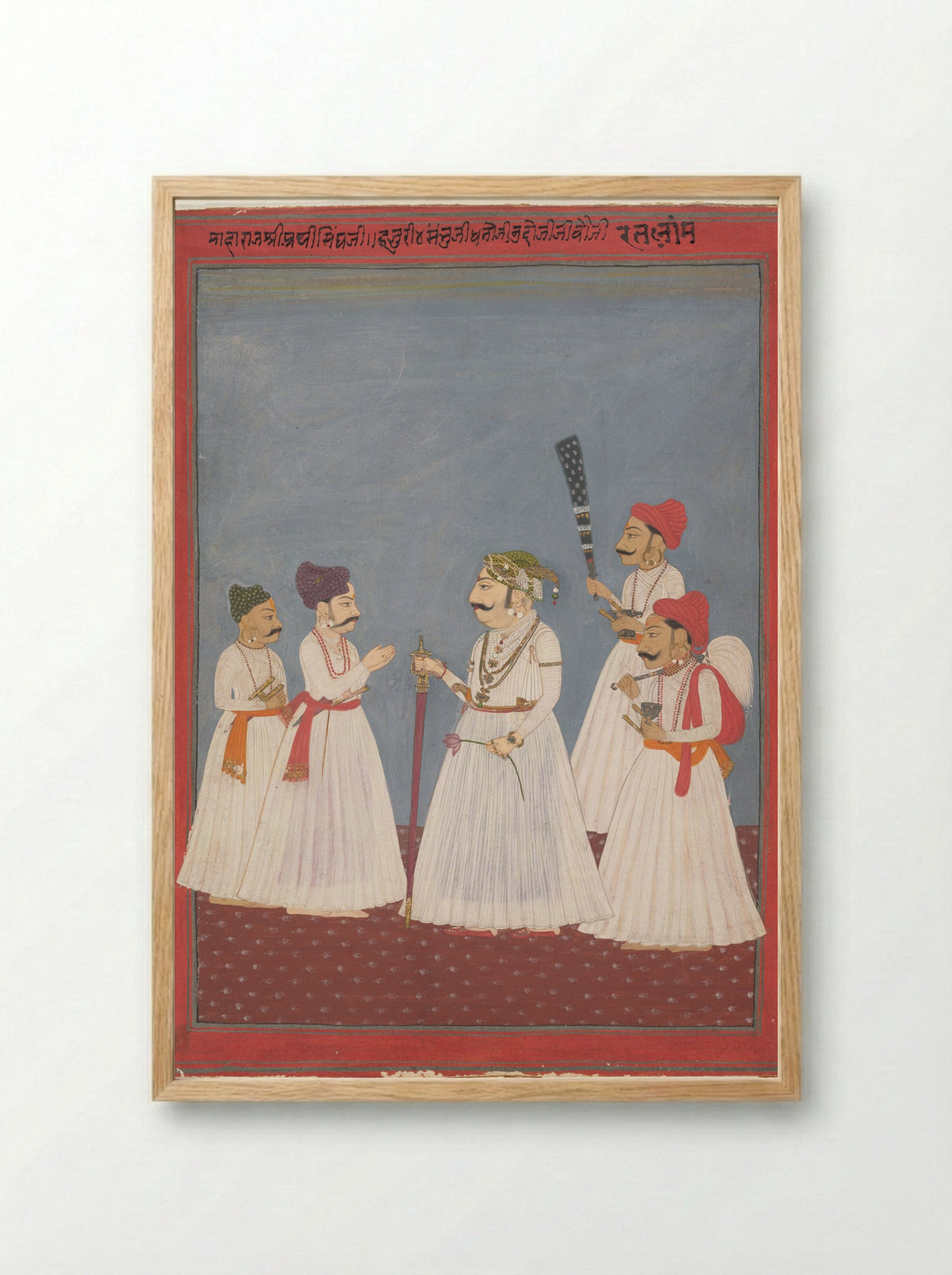 Prince with Four Attendants (Sri Prathi Singh of Ratlam) - Unknown Rajasthani Artist - Framed Print Wood