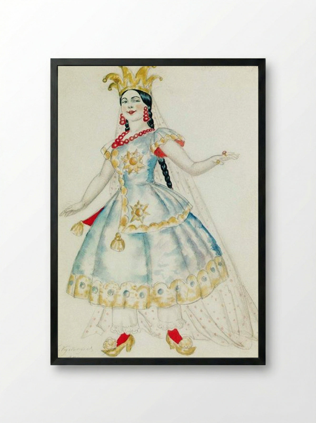 Princess Anfisa - Boris Kustodiev - Framed Print Black