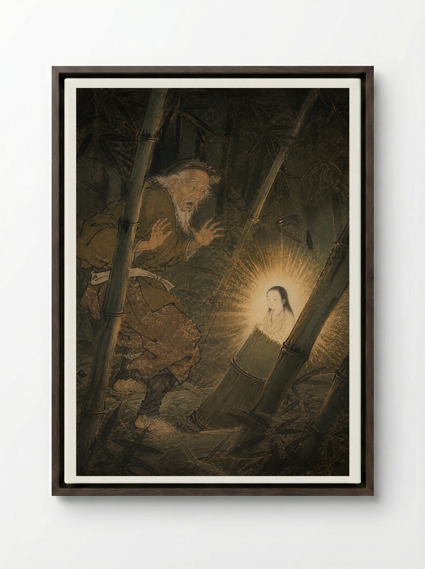 Princess Kaguya: The Light in Bamboo - Framed Canvas Dark Wood