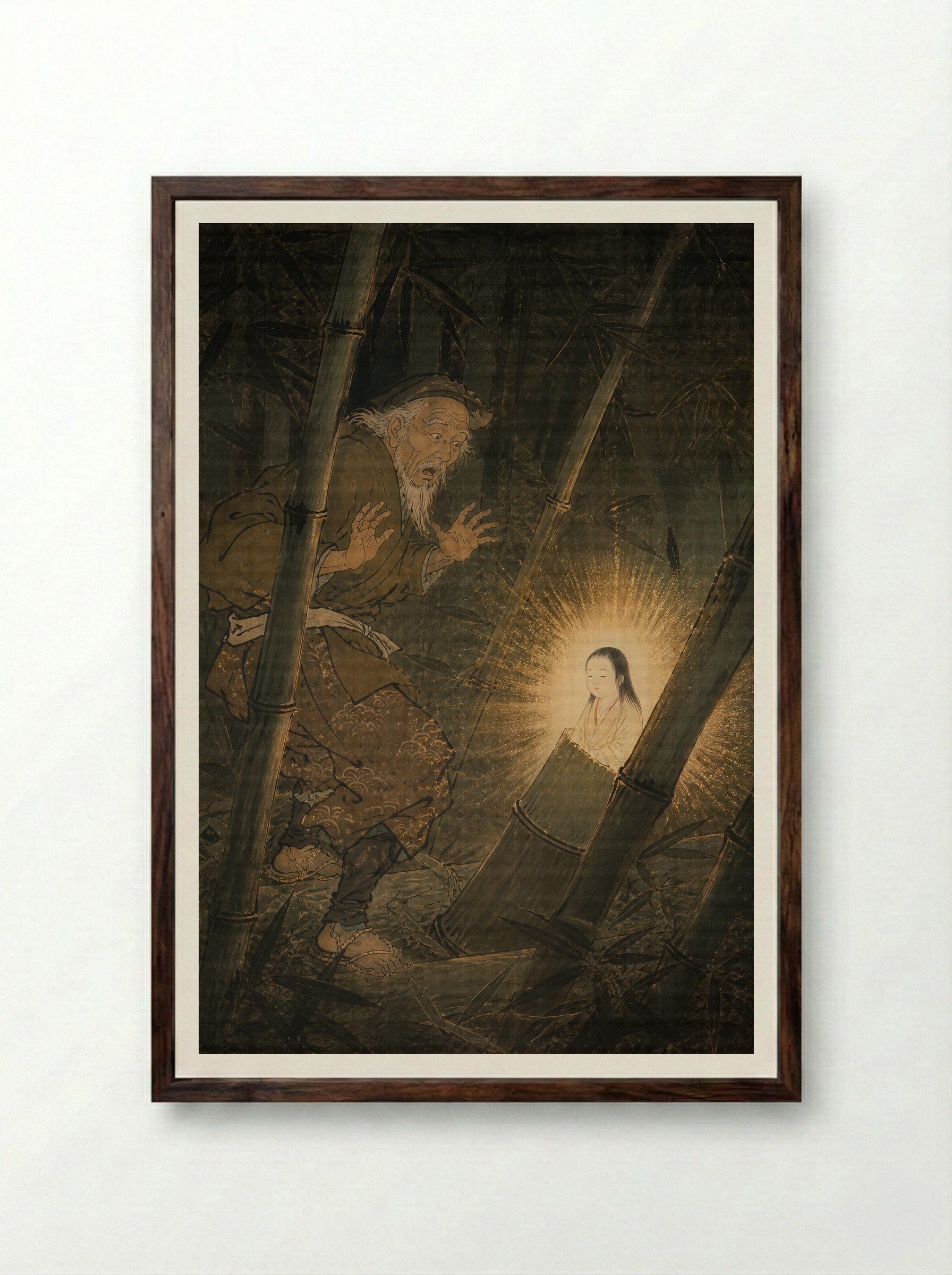 Princess Kaguya: The Light in Bamboo - Framed Print Dark Wood