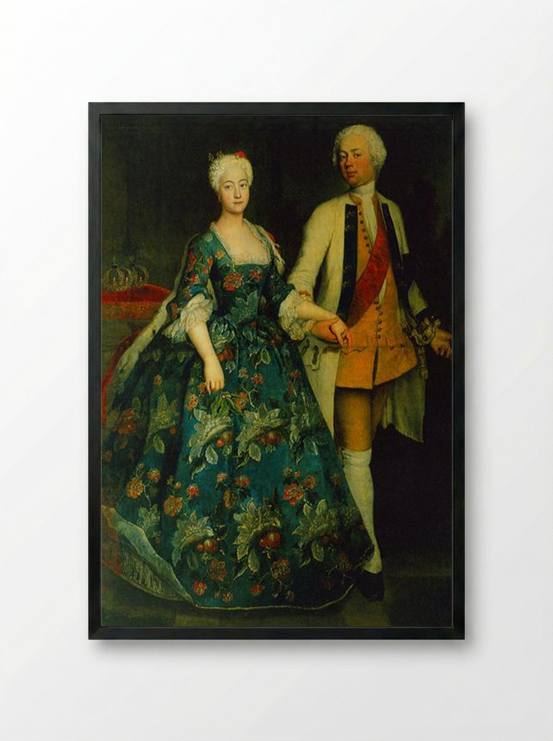 Princess Sophie Dorothea Marie with her husband, Frederick William, Margrave of Brandenburg-Schwedt - Antoine Pesne - Framed Print Black