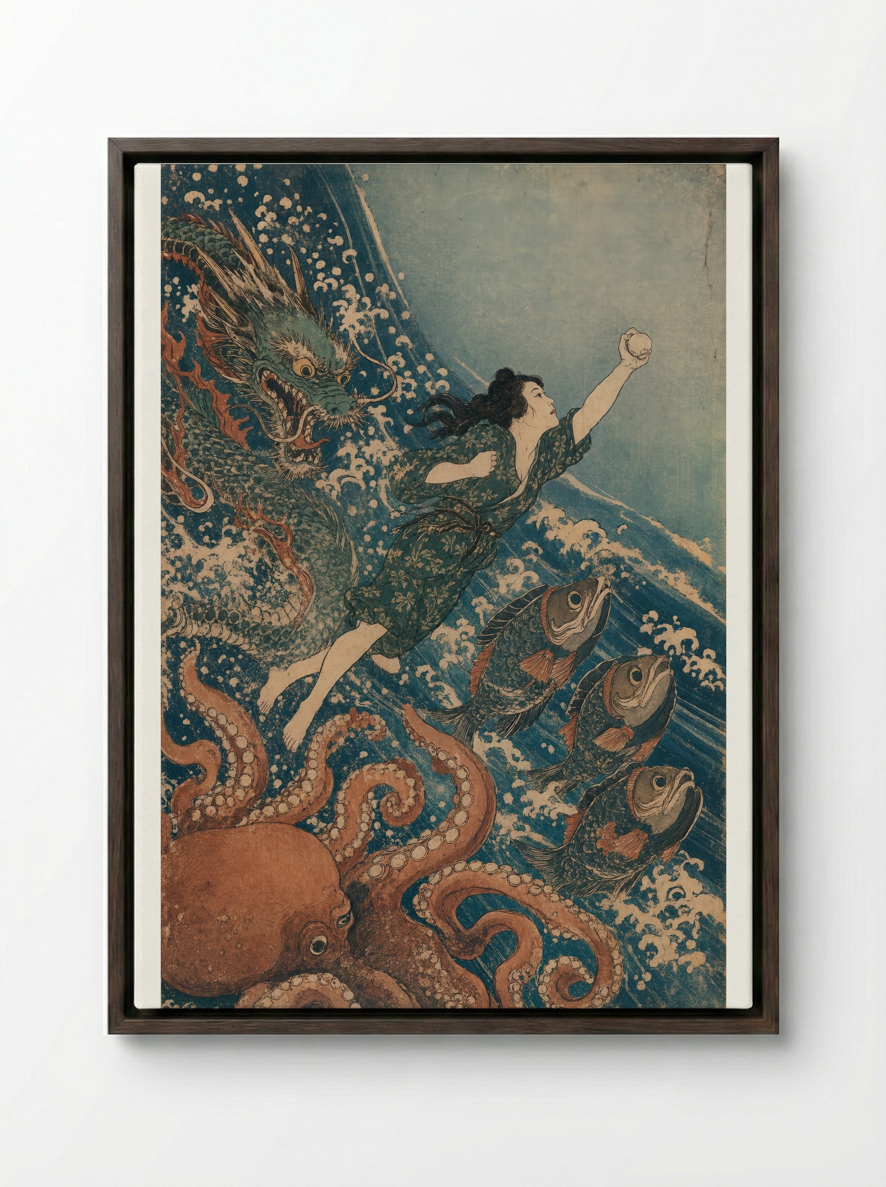 Princess Tamatori: The Dragon King's Pursuit - Framed Canvas Dark Wood