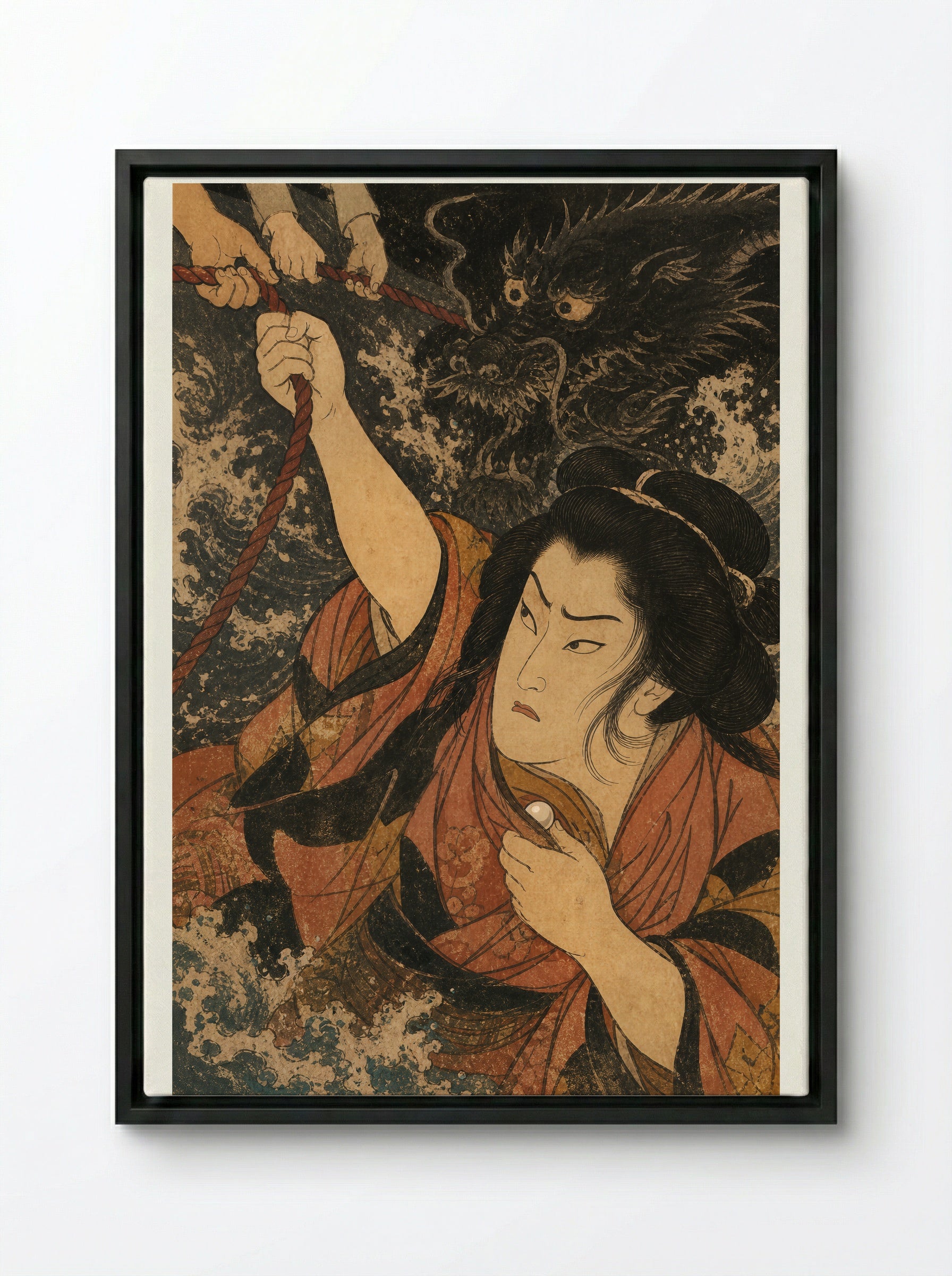 Princess Tamatori: The Jewel in Her Breast - Framed Canvas Black